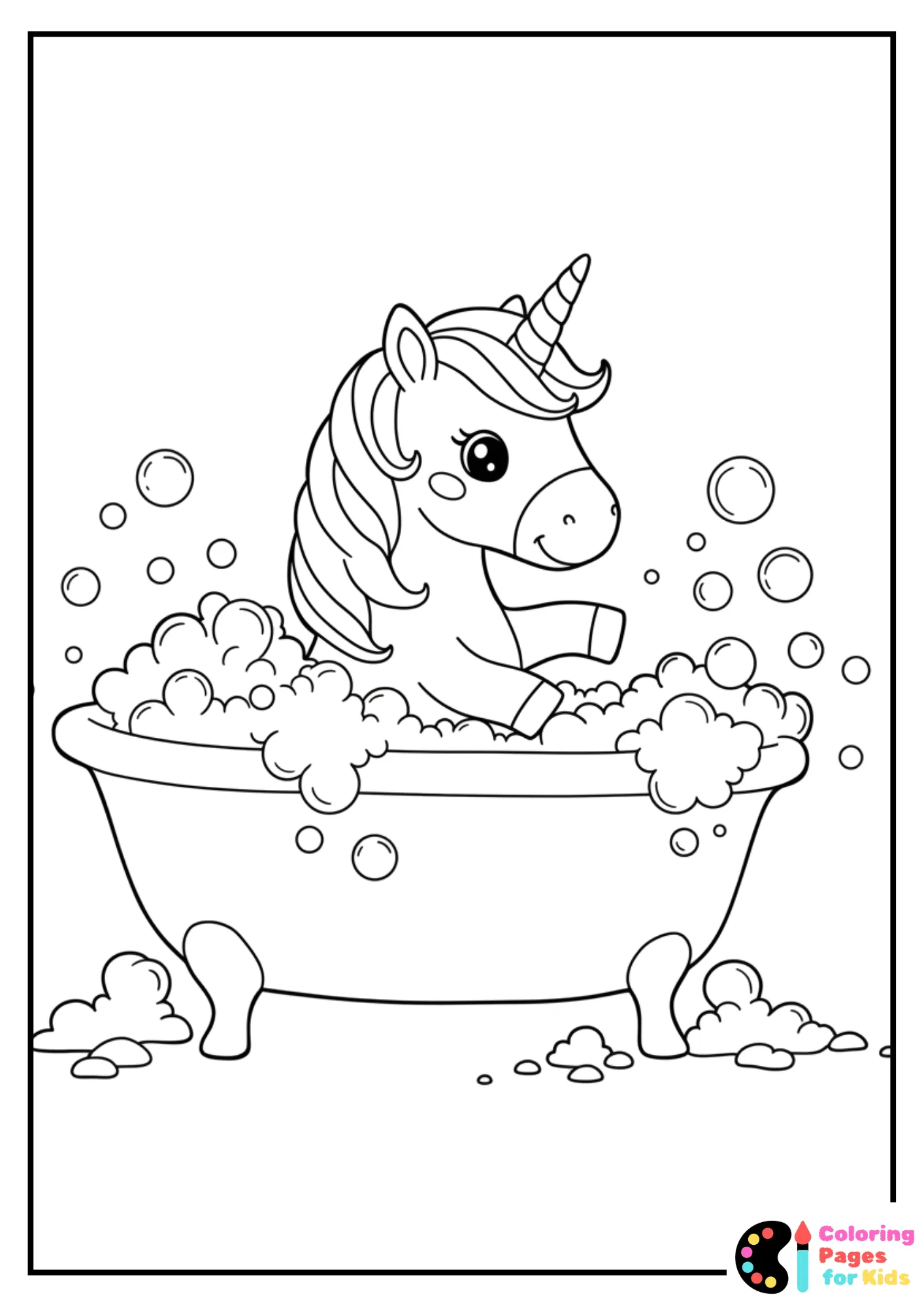 unicorn in bubble bath coloring page