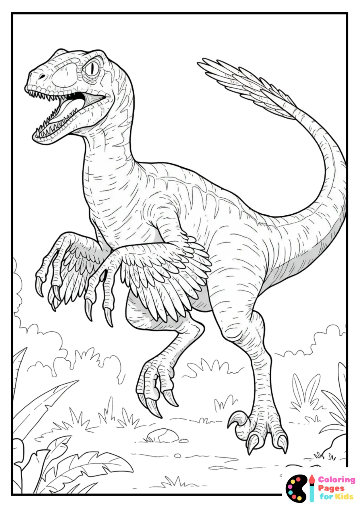 Velociraptor Coloring Pages for Kids (Free PDF Printable) 2 velociraptor with feathers coloring page
