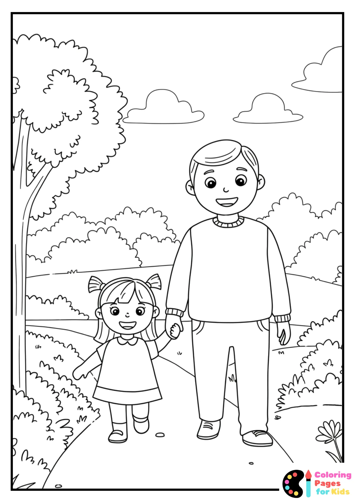 walk with dad coloring page