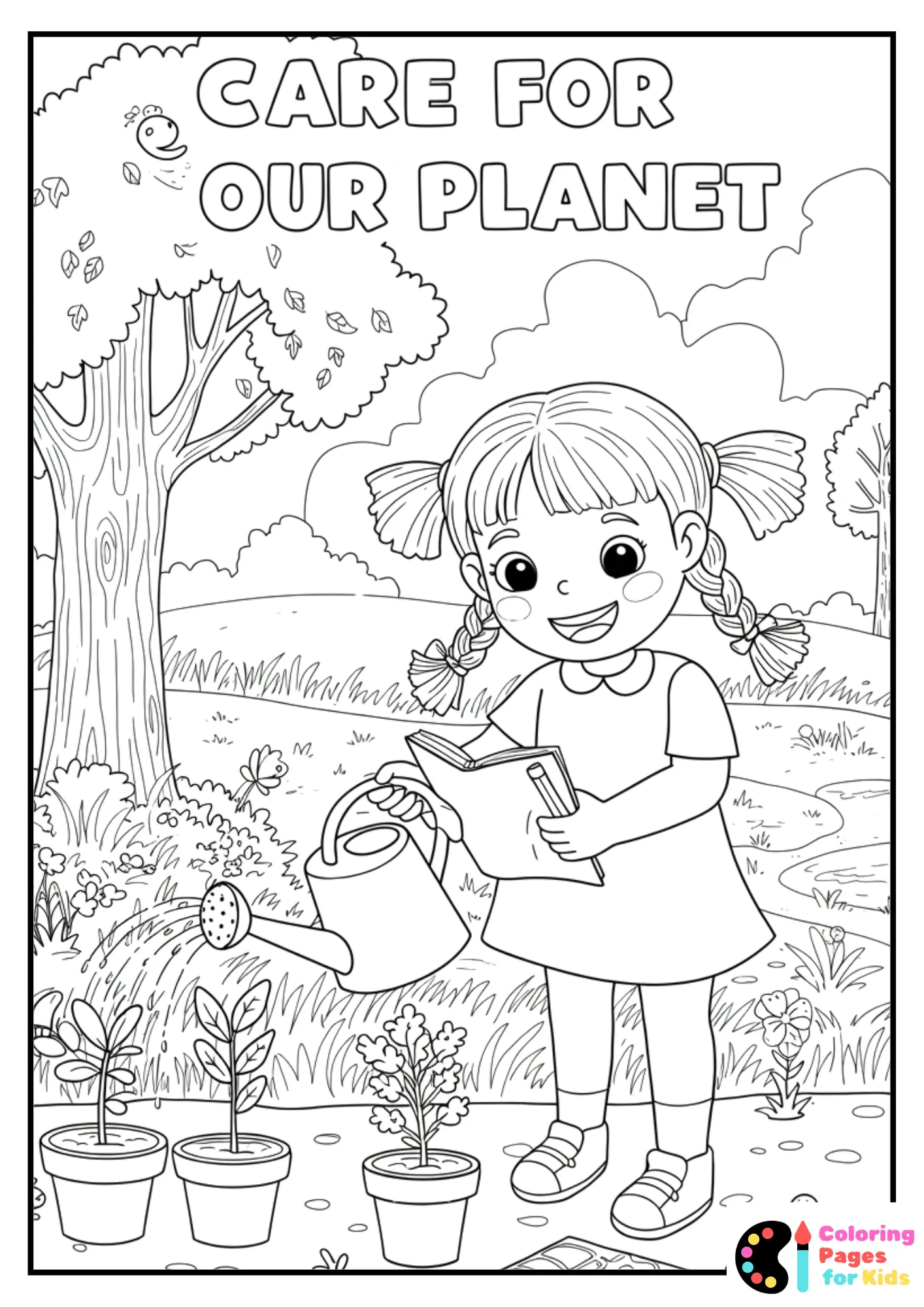 watering plants coloring page