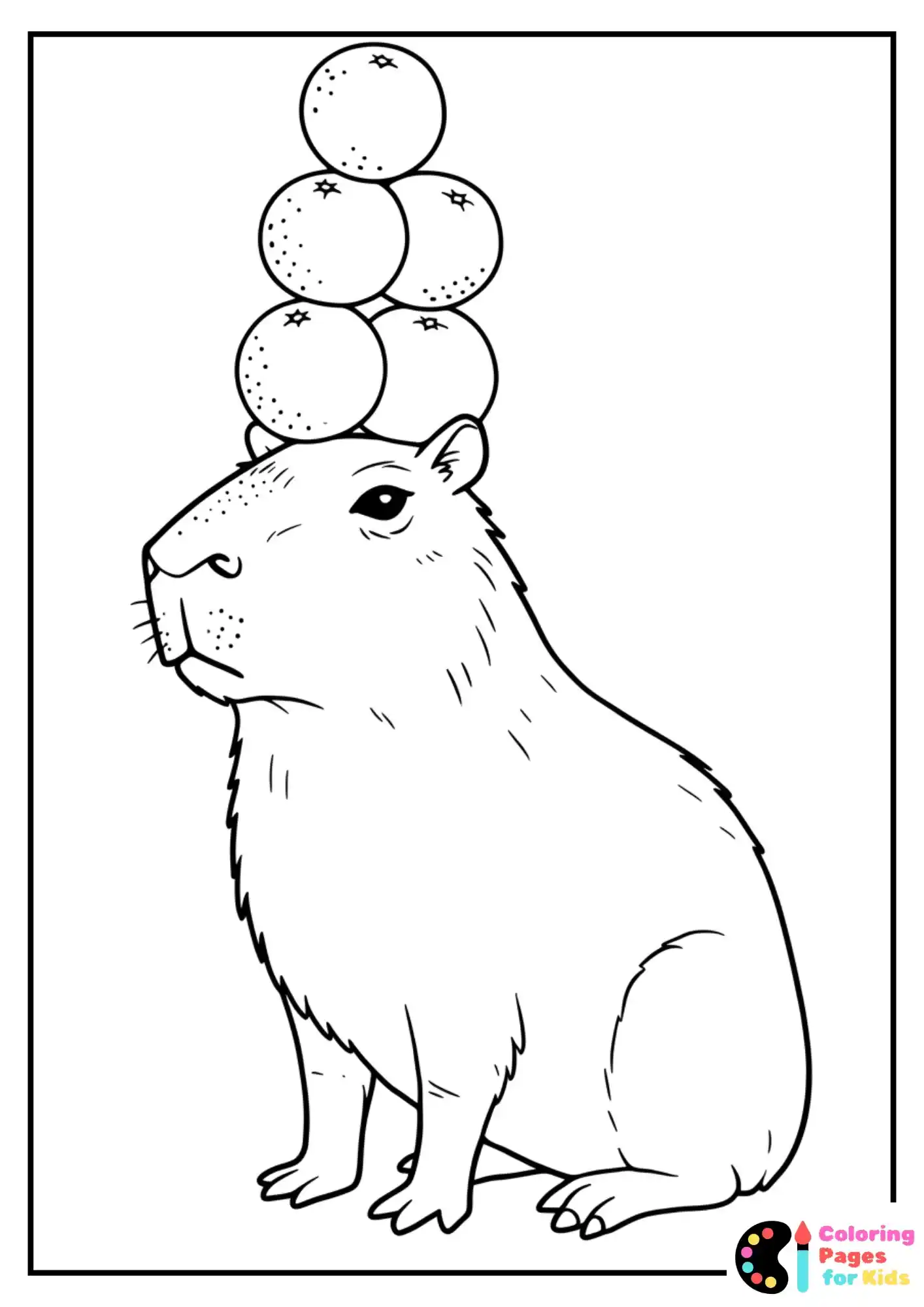 balancing capybara tangerines coloring page