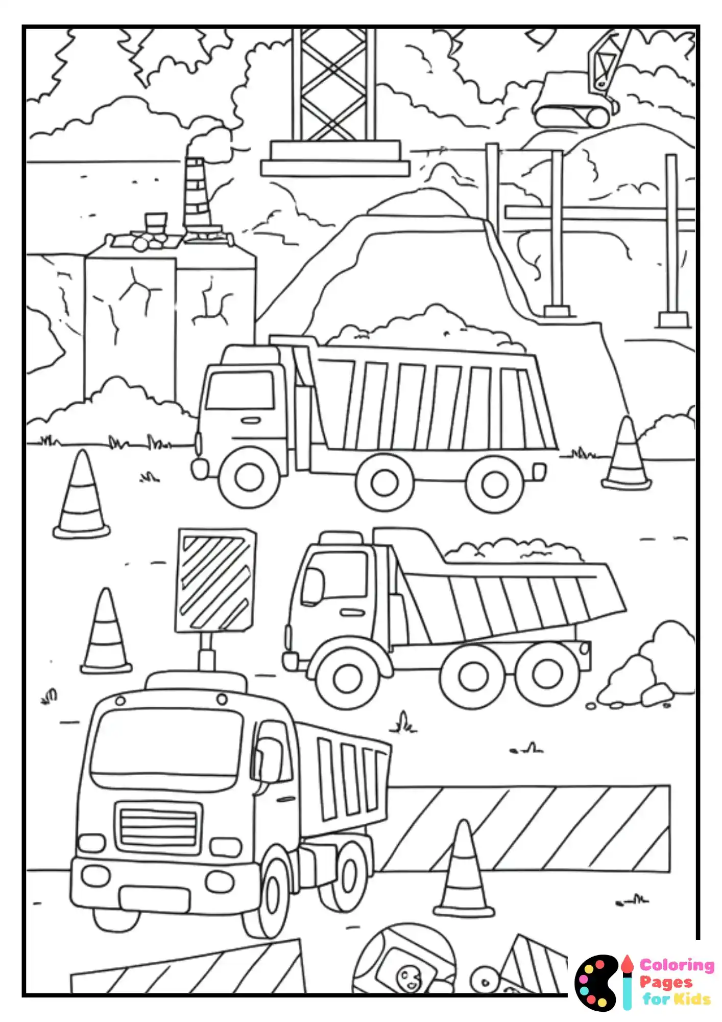 busy construction site coloring sheet