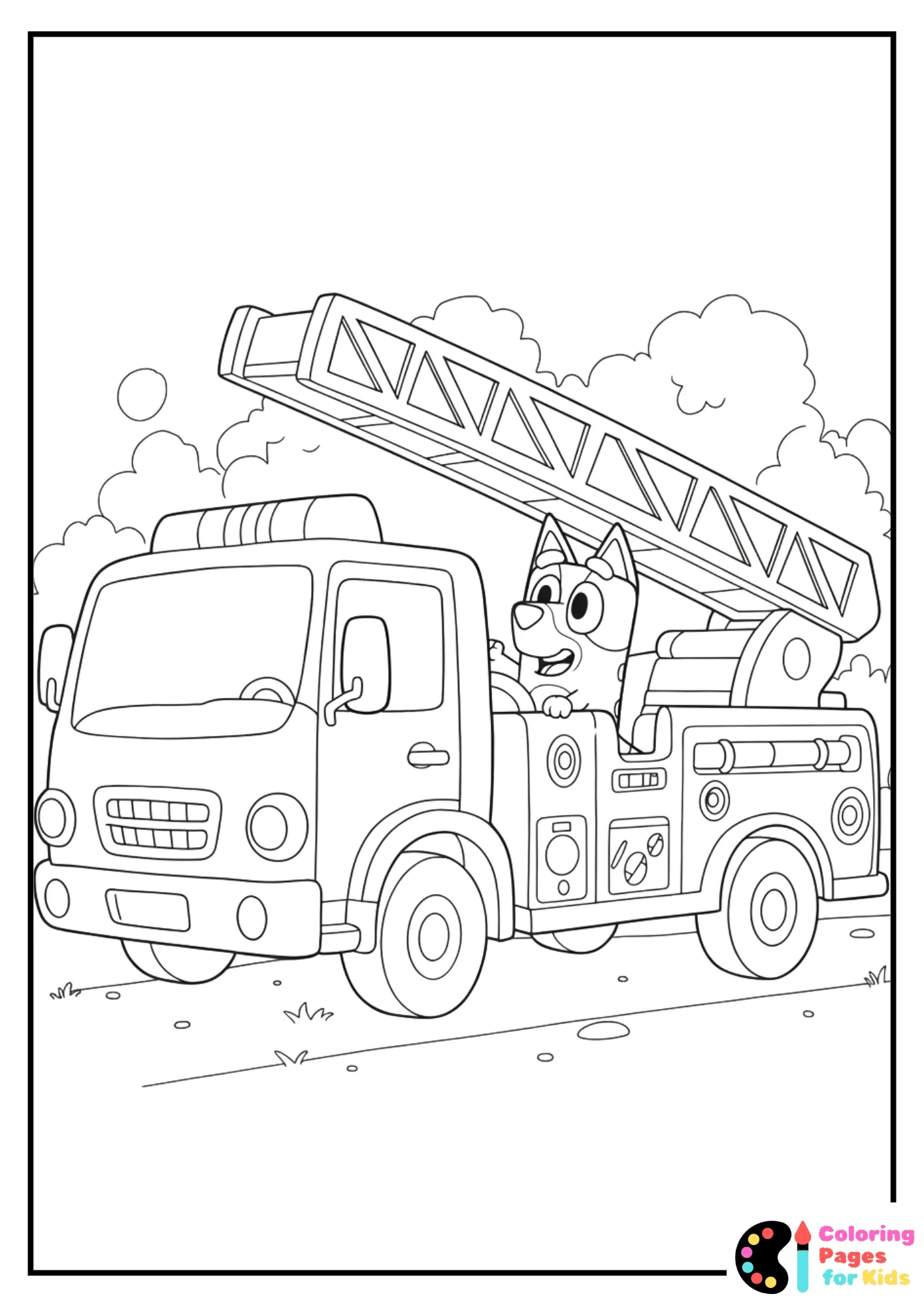 cartoon fire truck side view coloring page