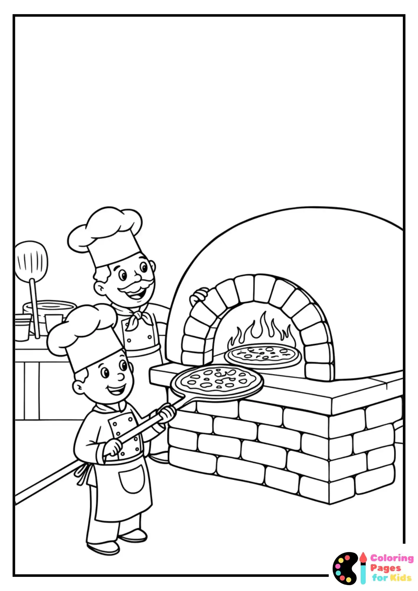 chefs baking pizza coloring page