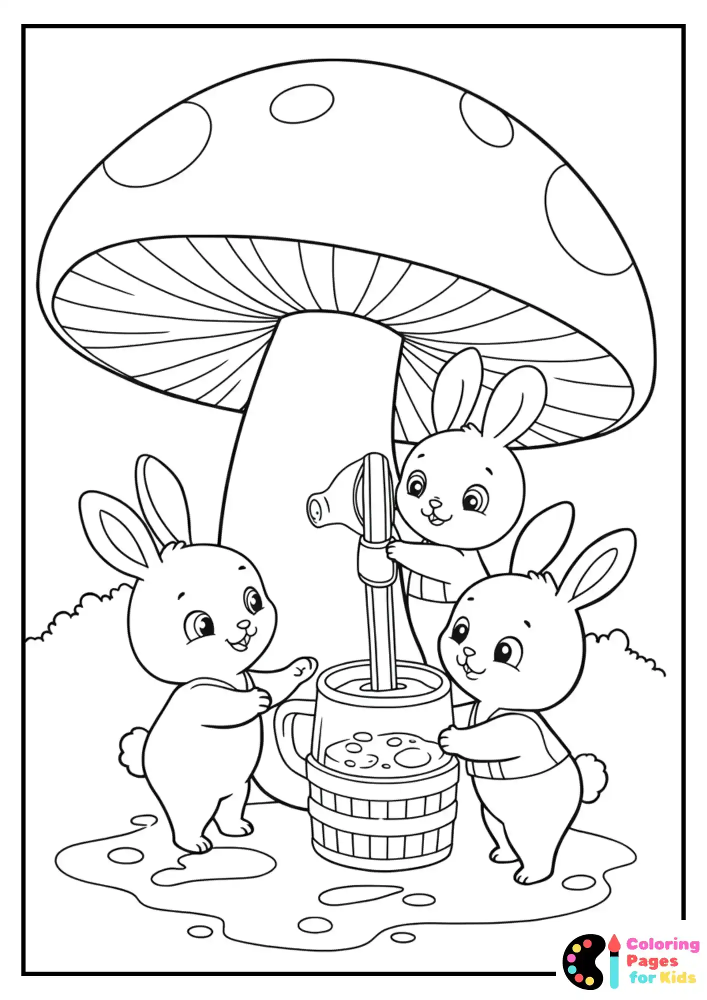 chibi rabbits mushroom juice coloring page
