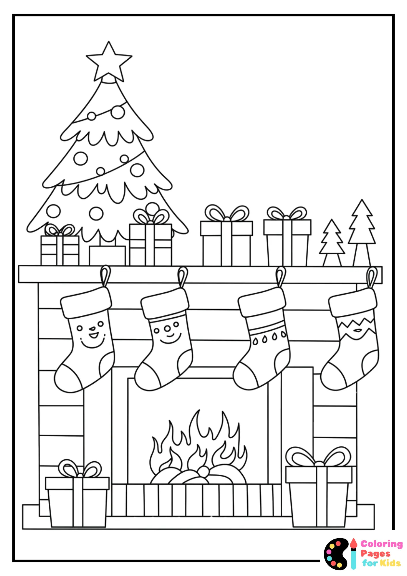 christmas tree and stockings coloring page