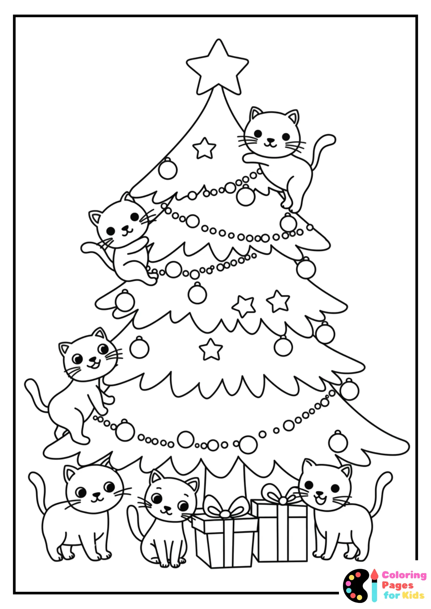christmas tree with cats coloring page