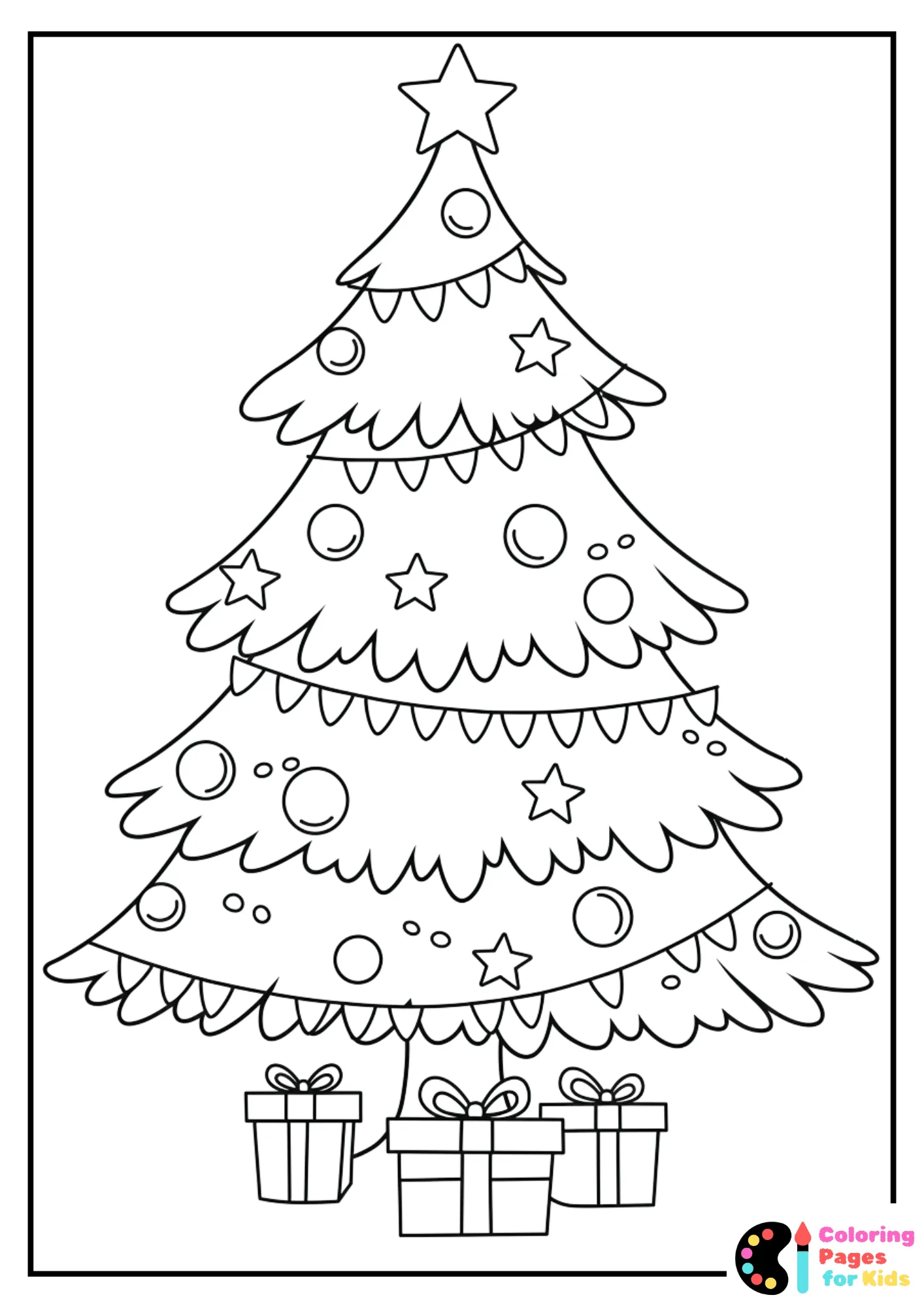 christmas tree with decorations coloring page
