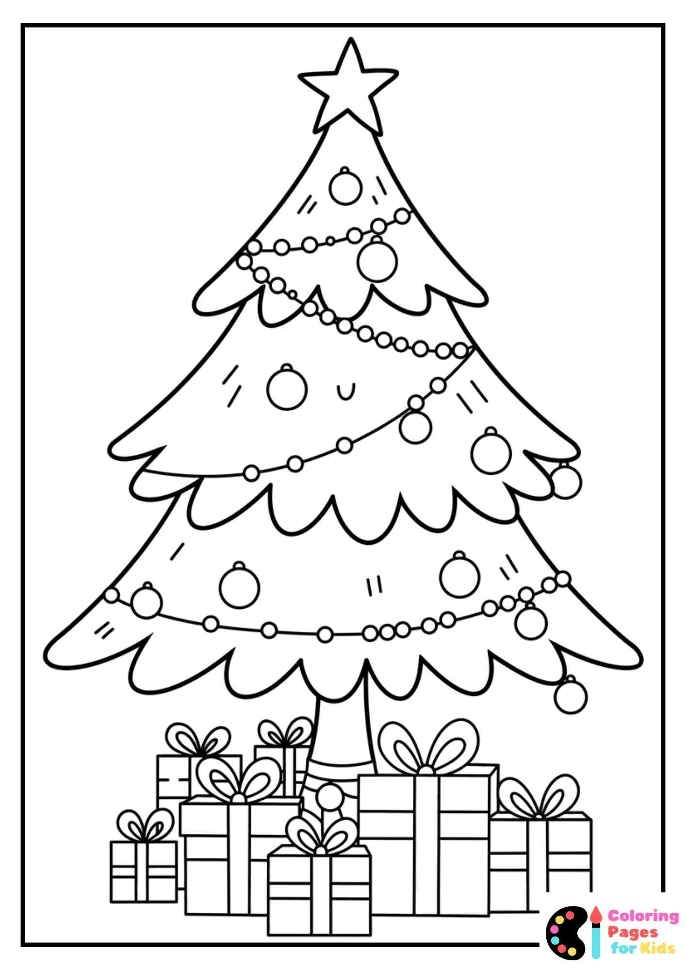 christmas tree with presents coloring sheet