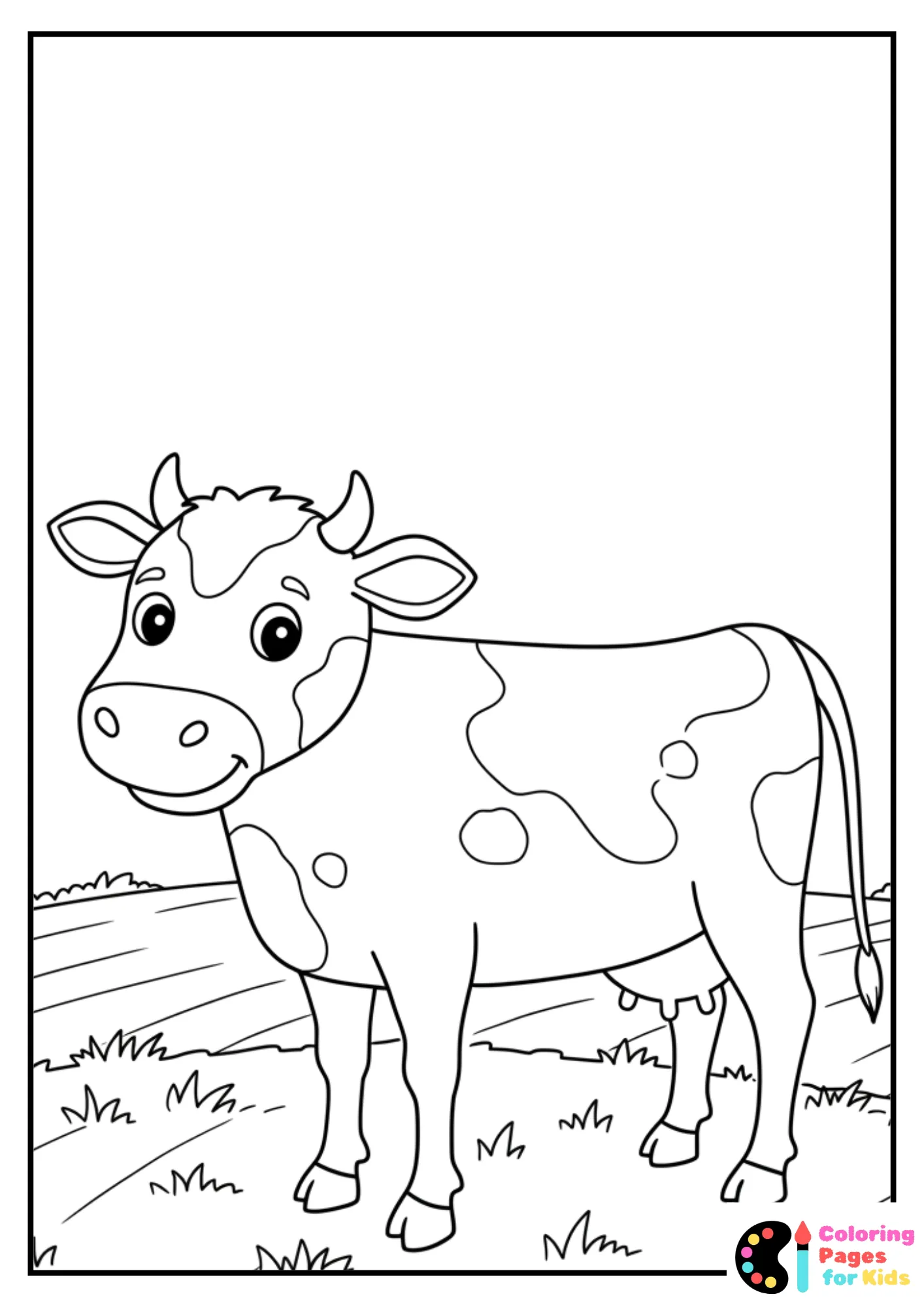 dairy cow standing in field coloring page