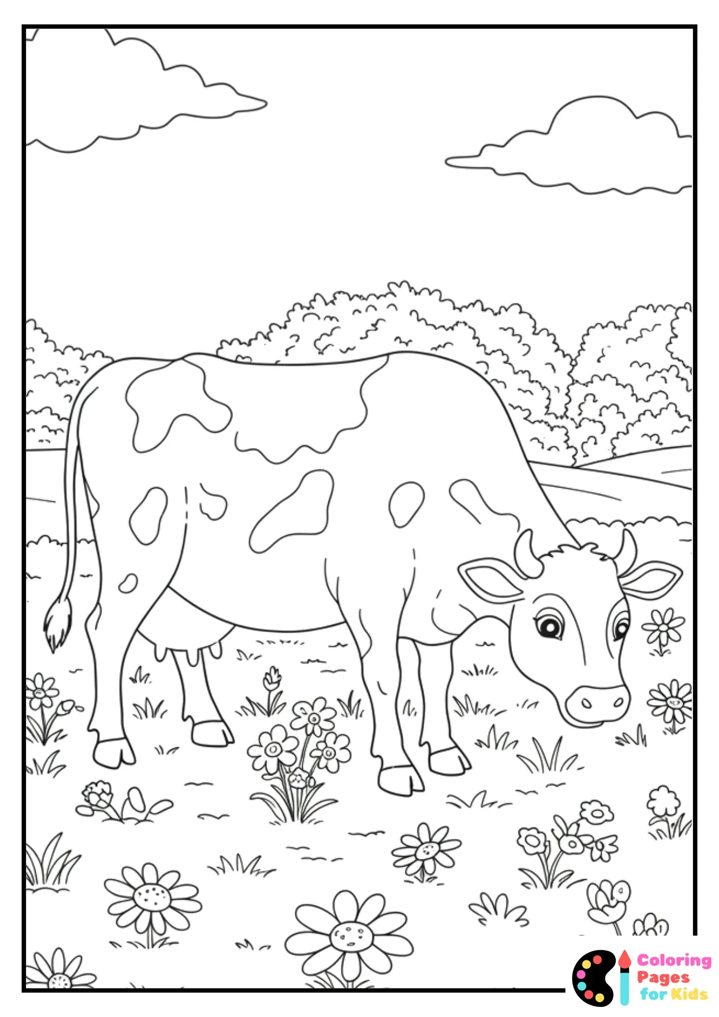 daisy cow grazing coloring page