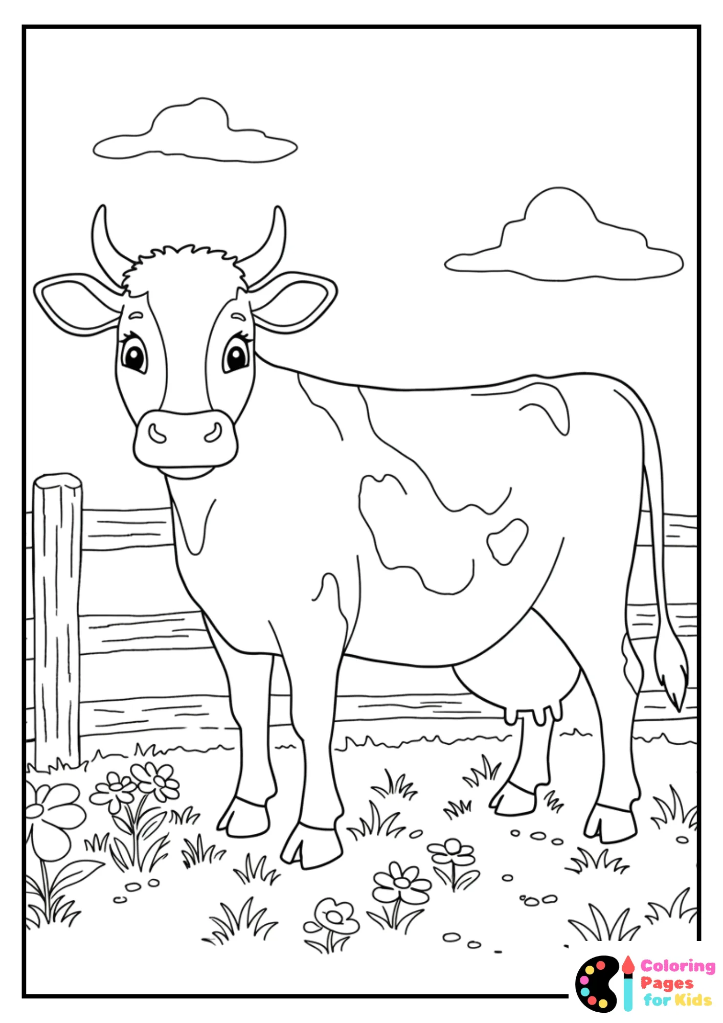 daisy cow in paddock coloring sheet