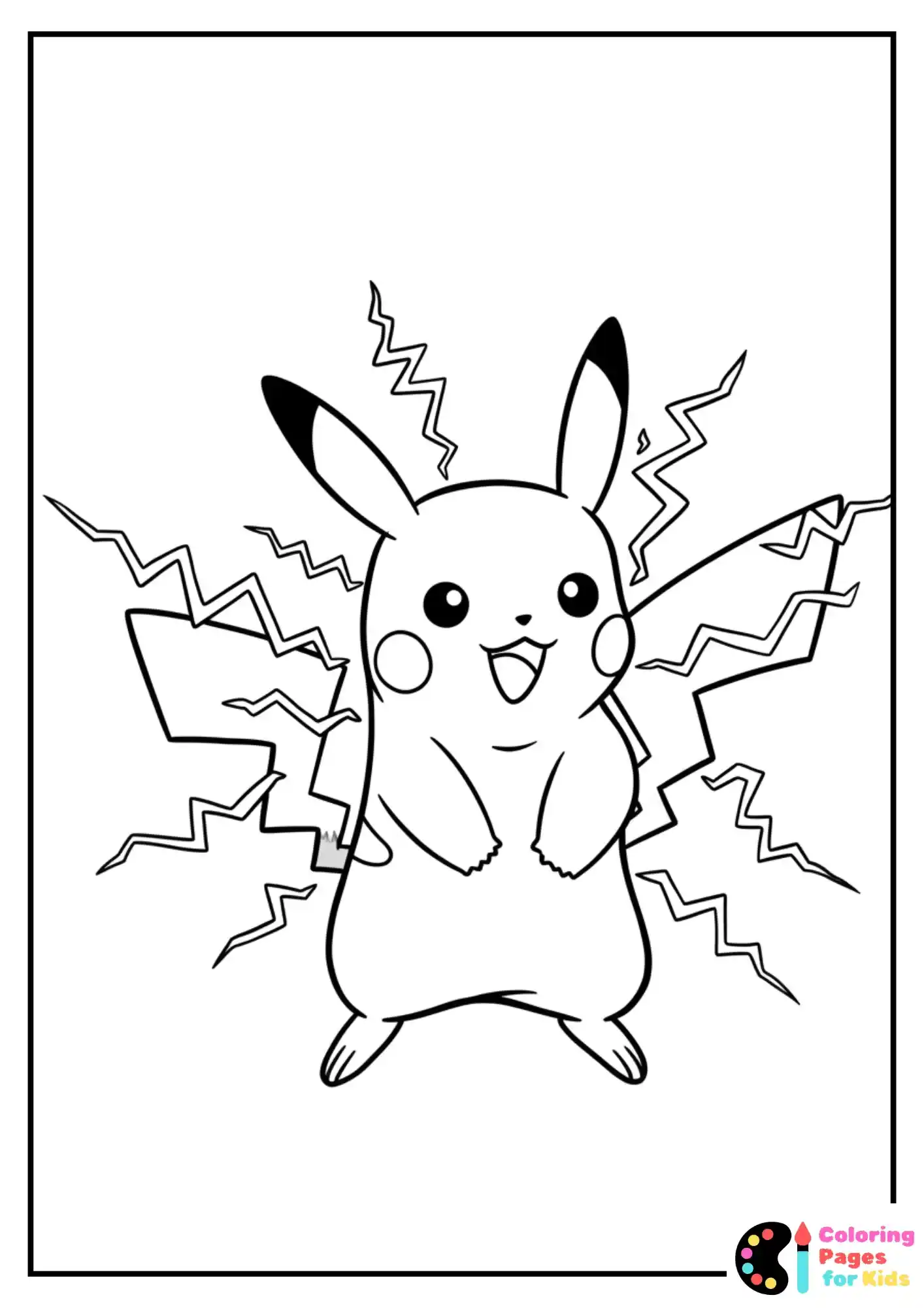 easy pikachu with electricity coloring page