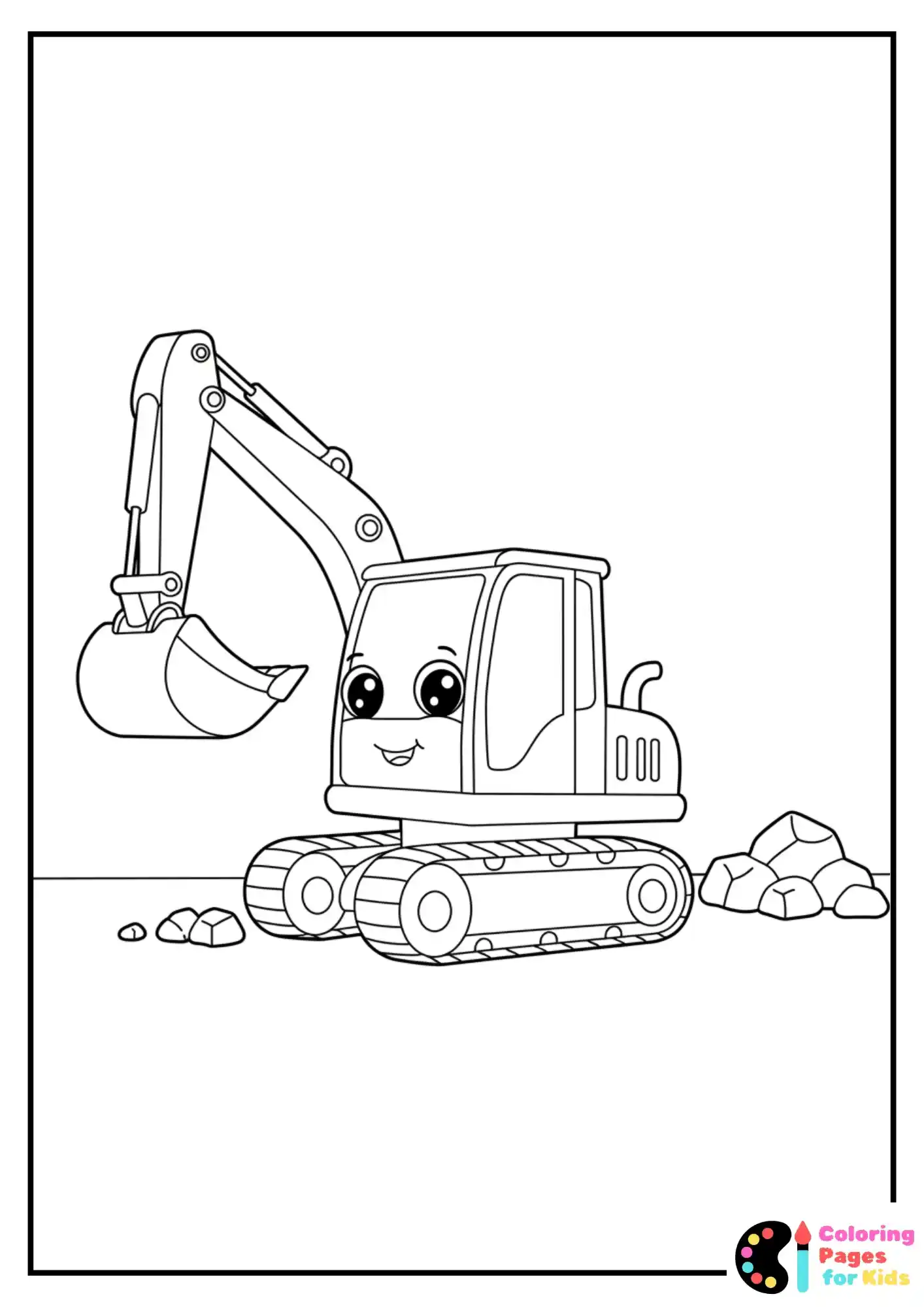 excavator with rocks coloring page