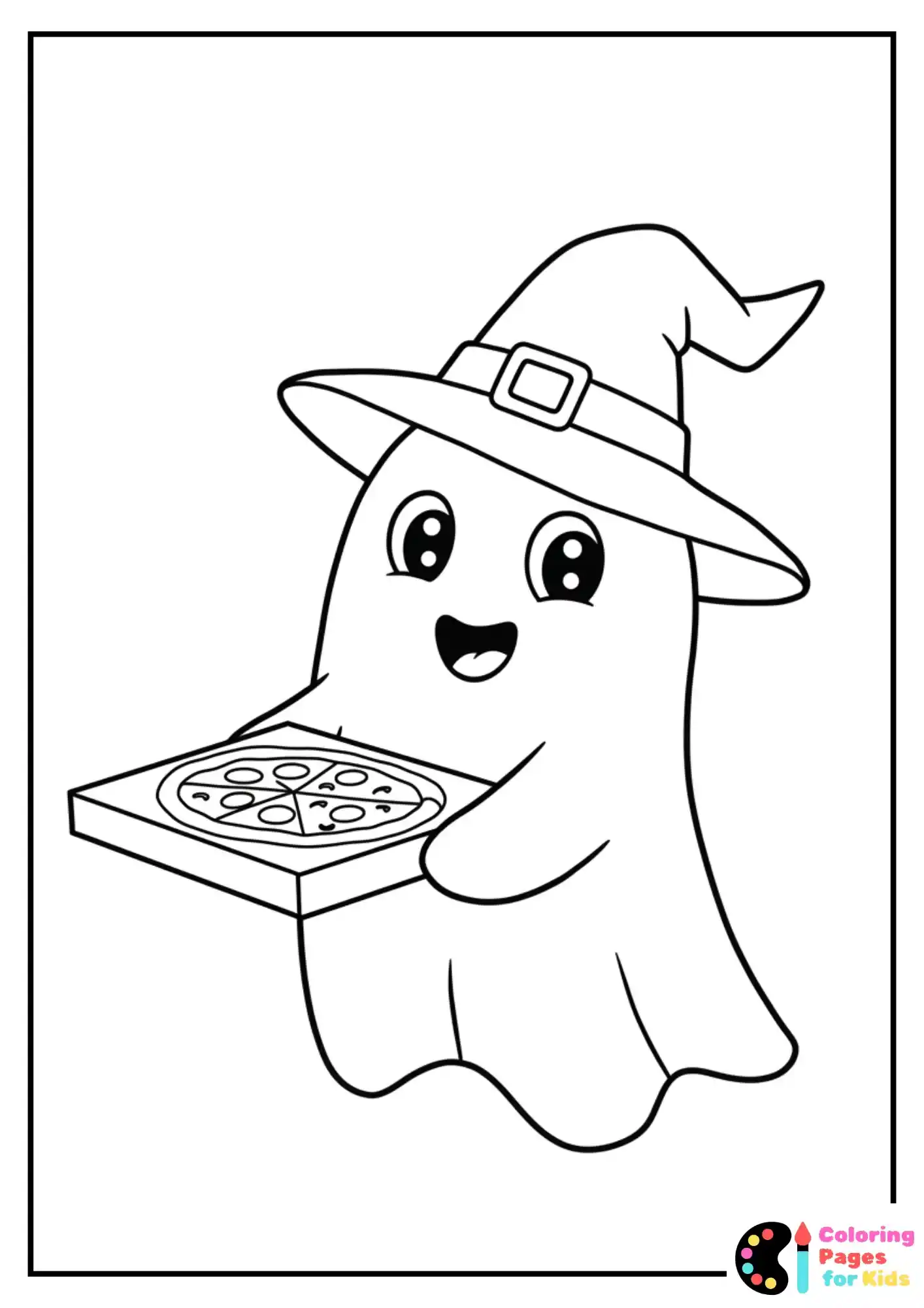 ghost delivering pizza coloring page