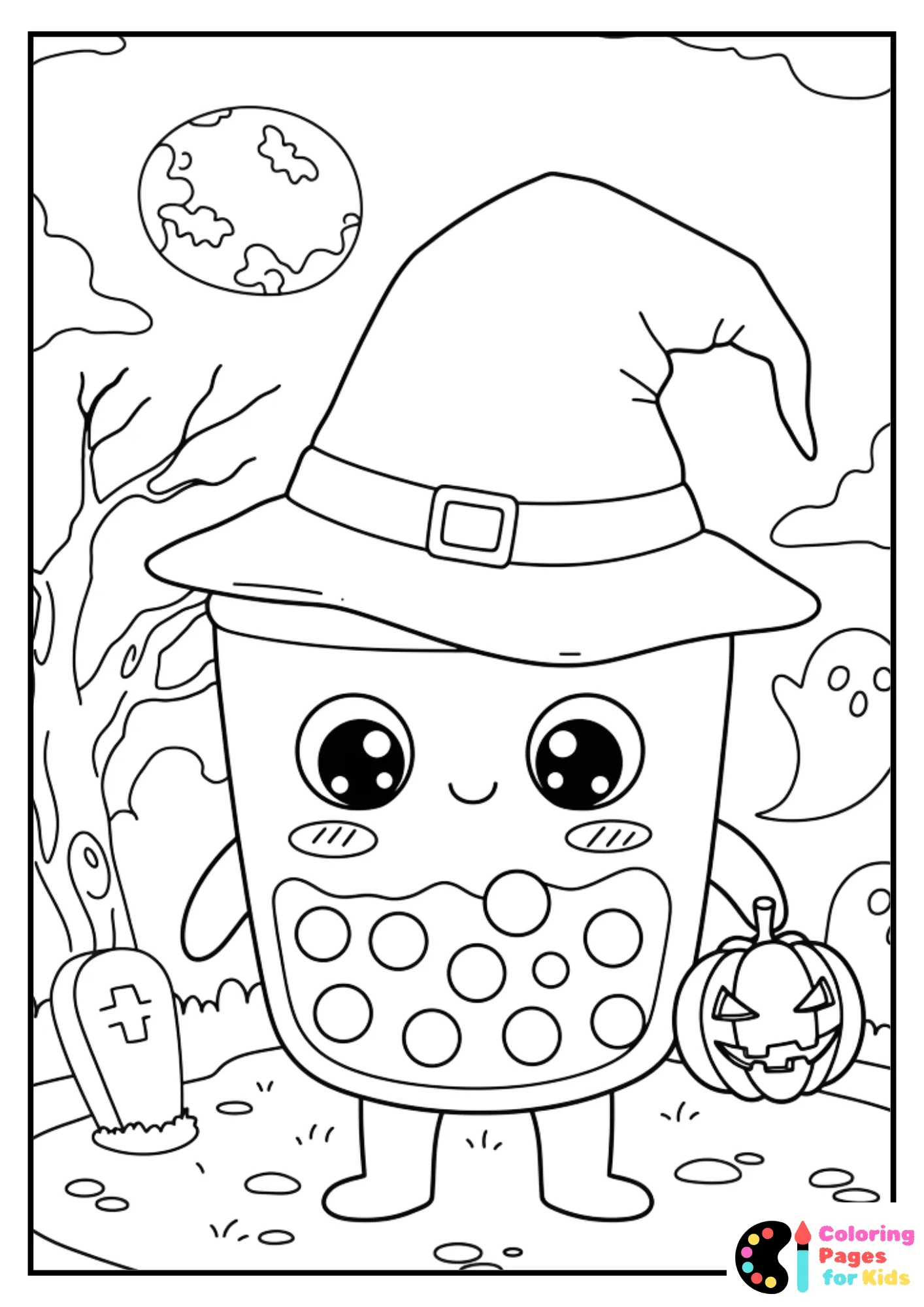 halloween boba tea coloring page