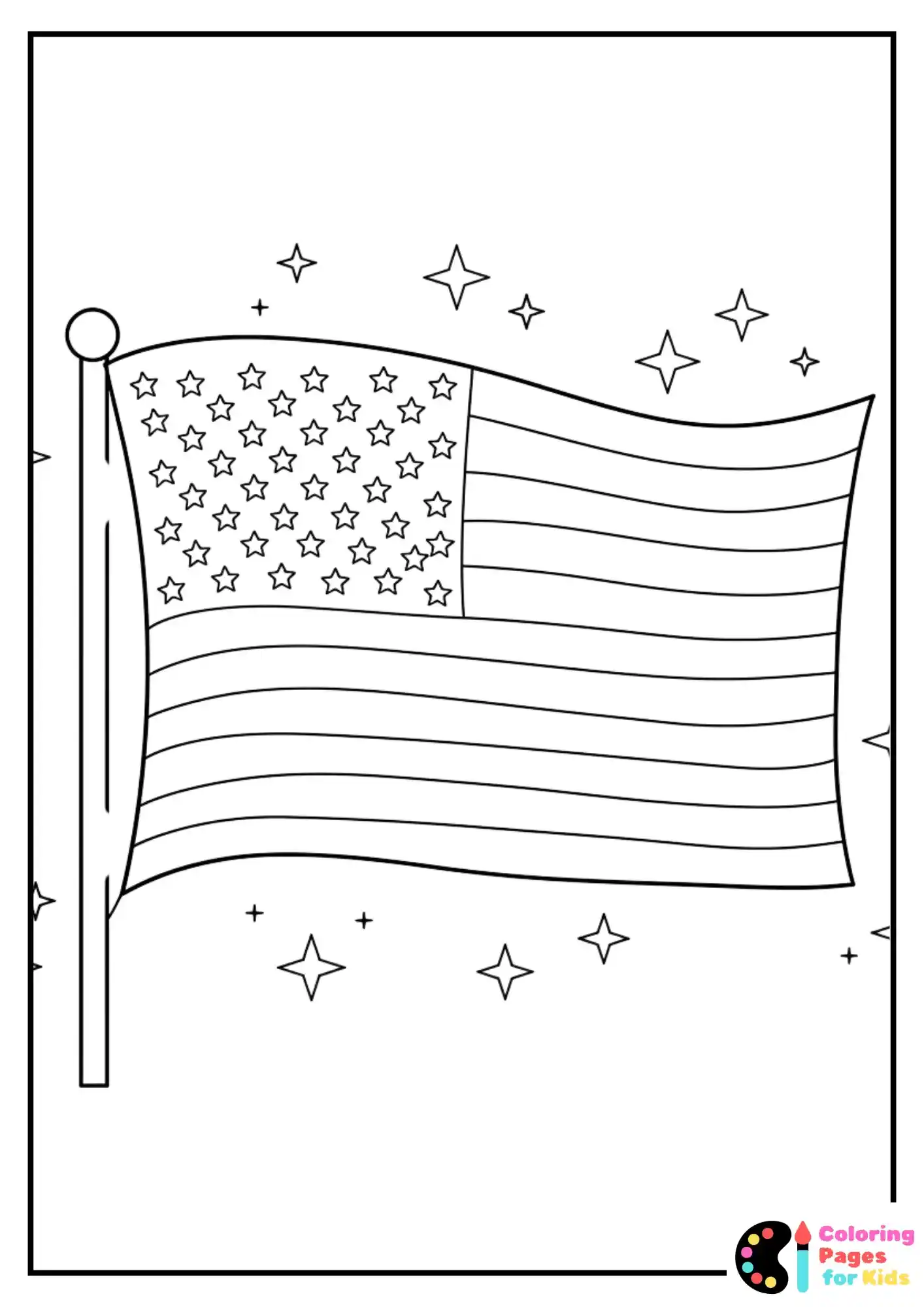 happy american flag with stars coloring page