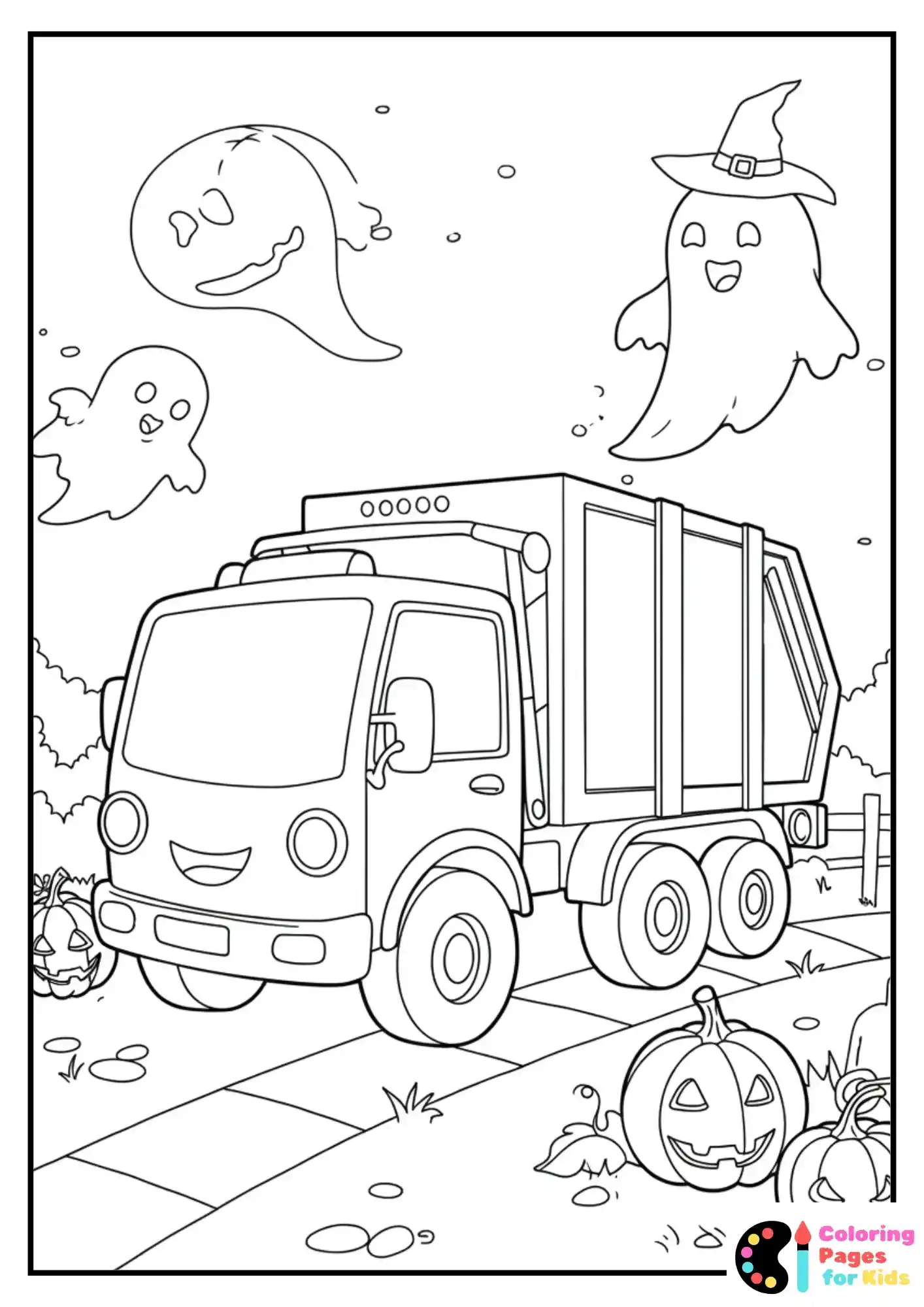 jolly cartoon garbage truck saying keep city clean coloring page