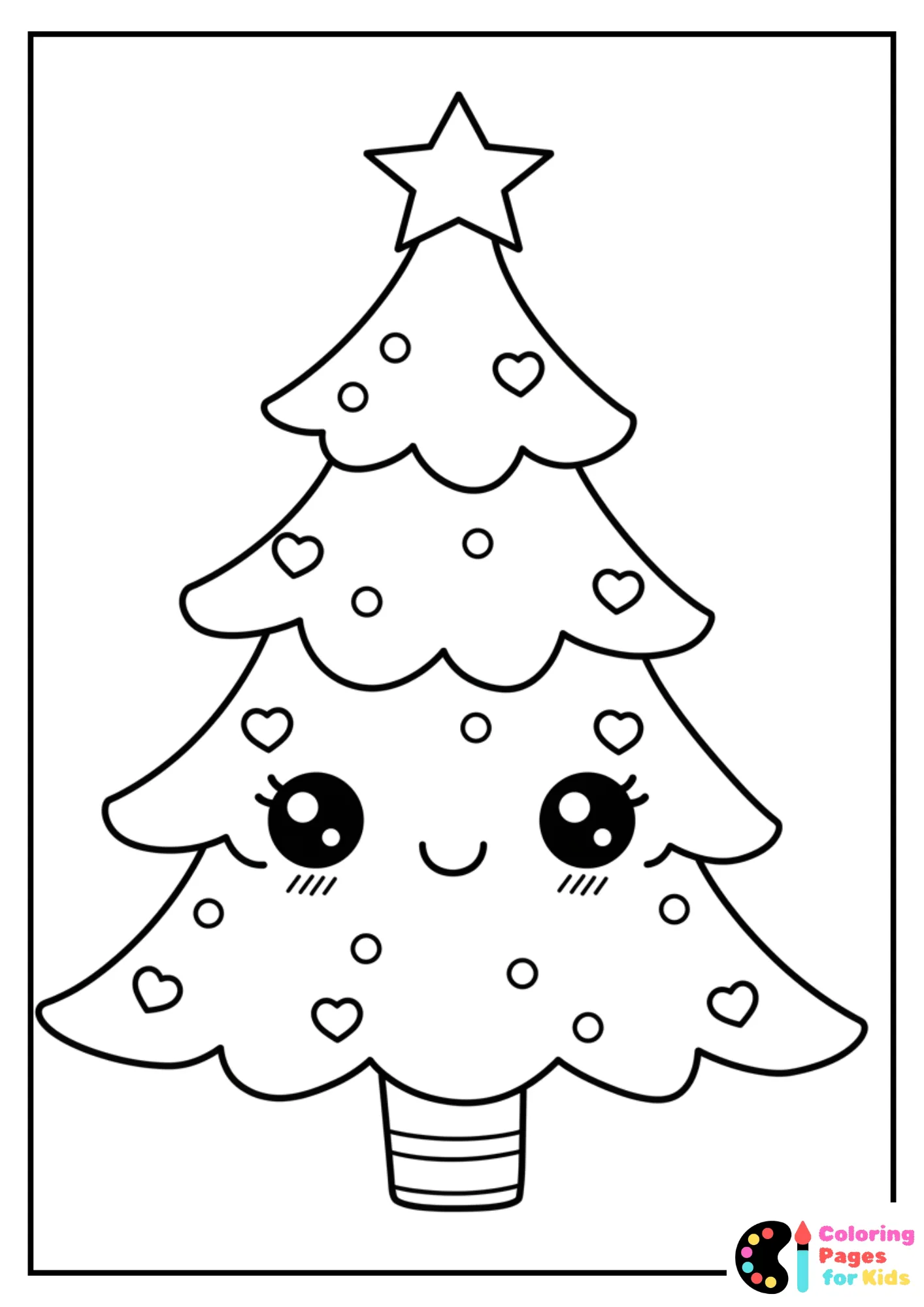 kawaii christmas tree coloring page