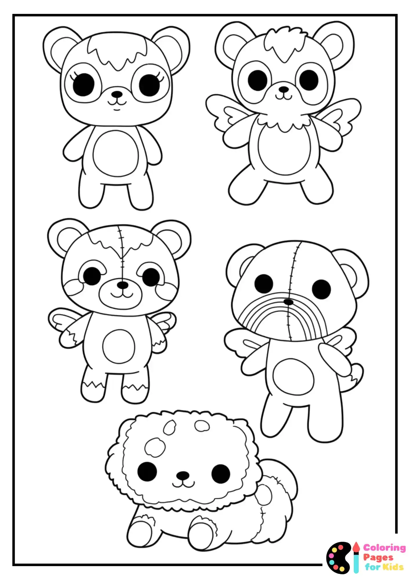 kawaii stuffed animals rainbow coloring page