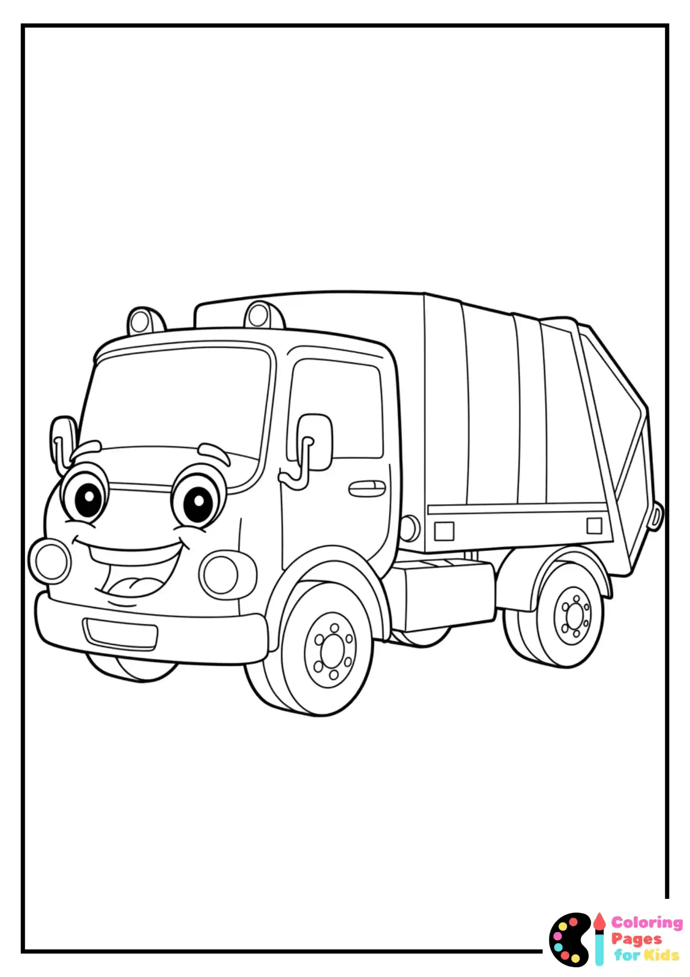 kids waving at garbage truck driver coloring page