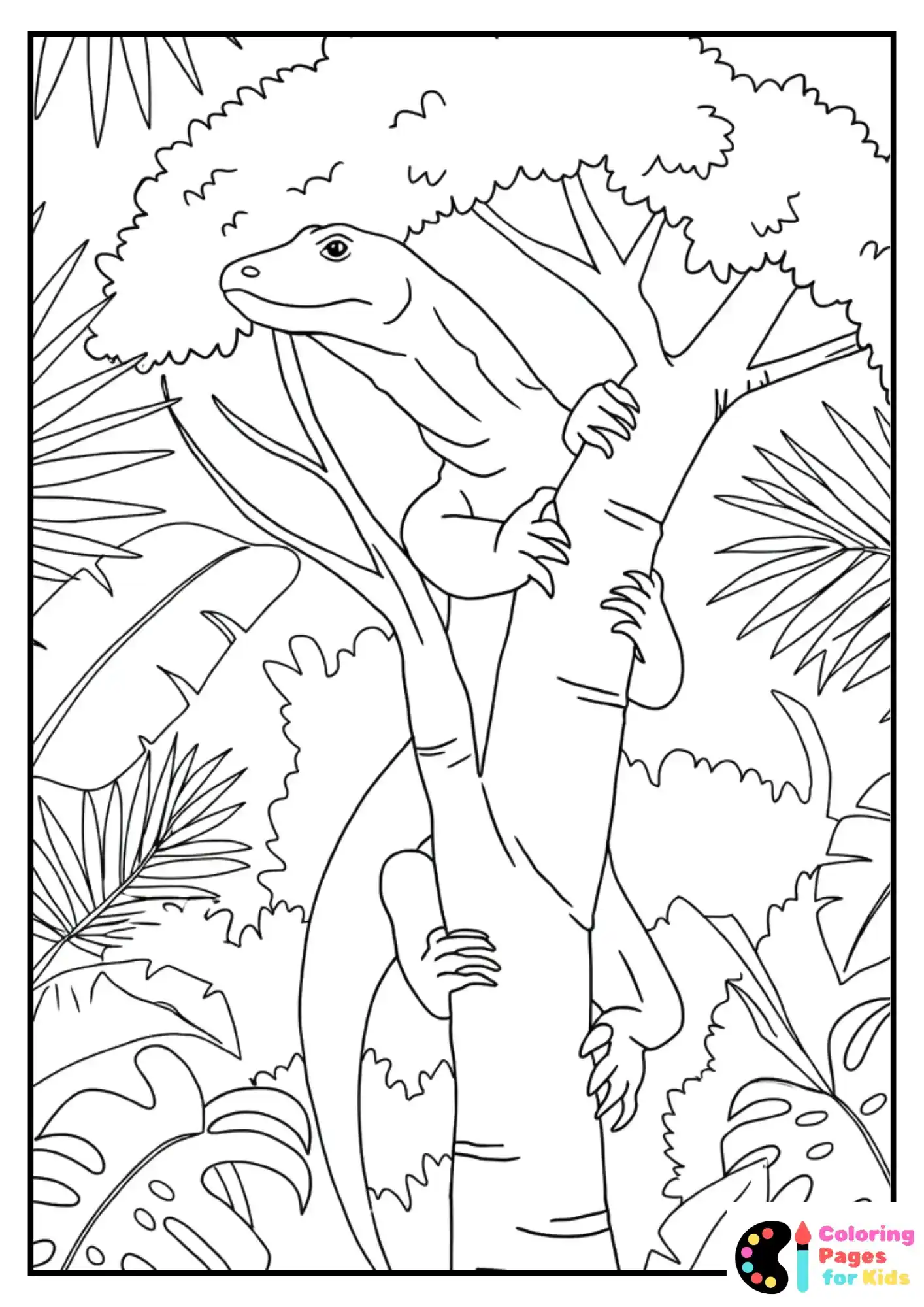 komodo dragon climbing tree coloring sheet
