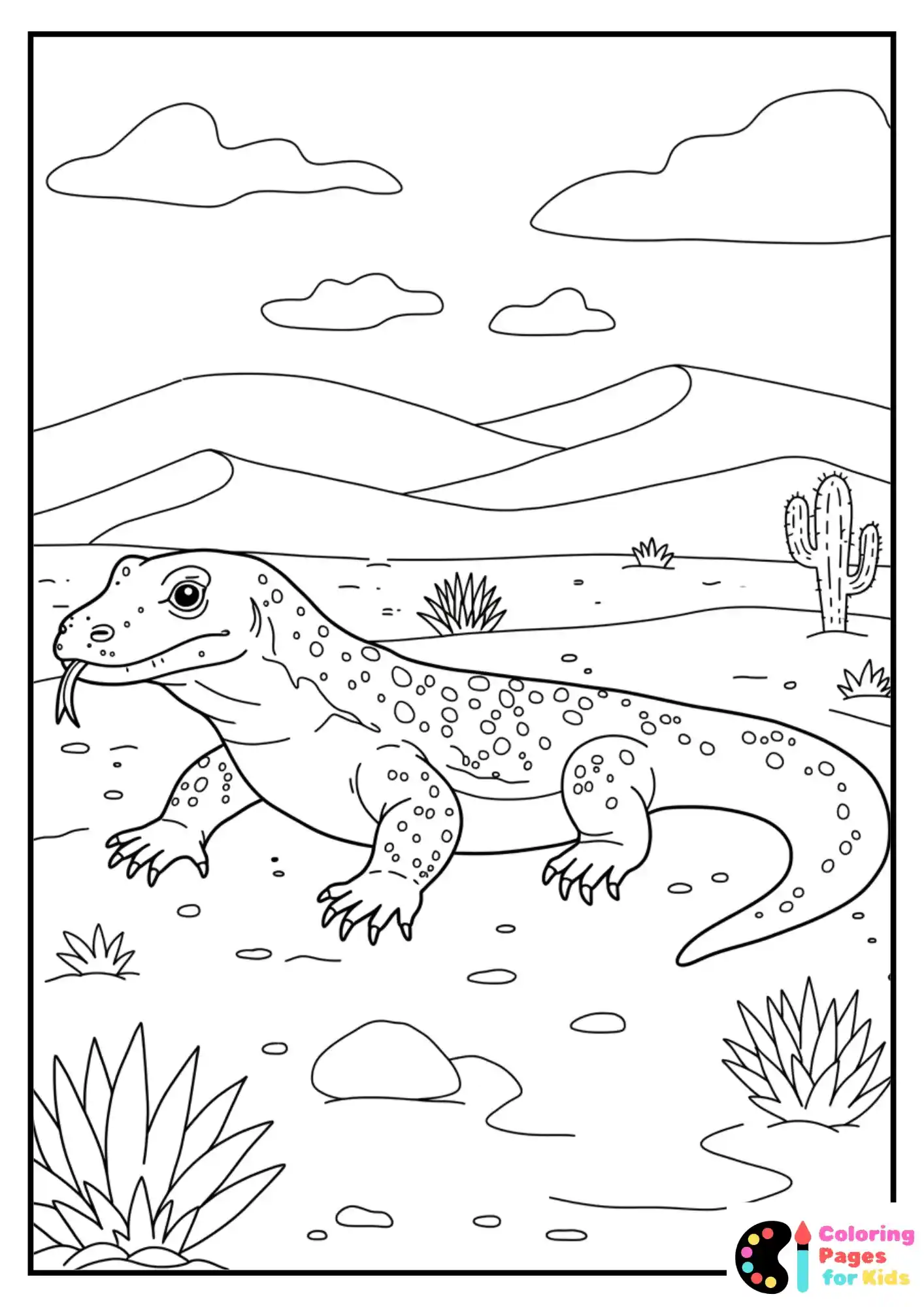 komodo dragon in desert coloring sheet