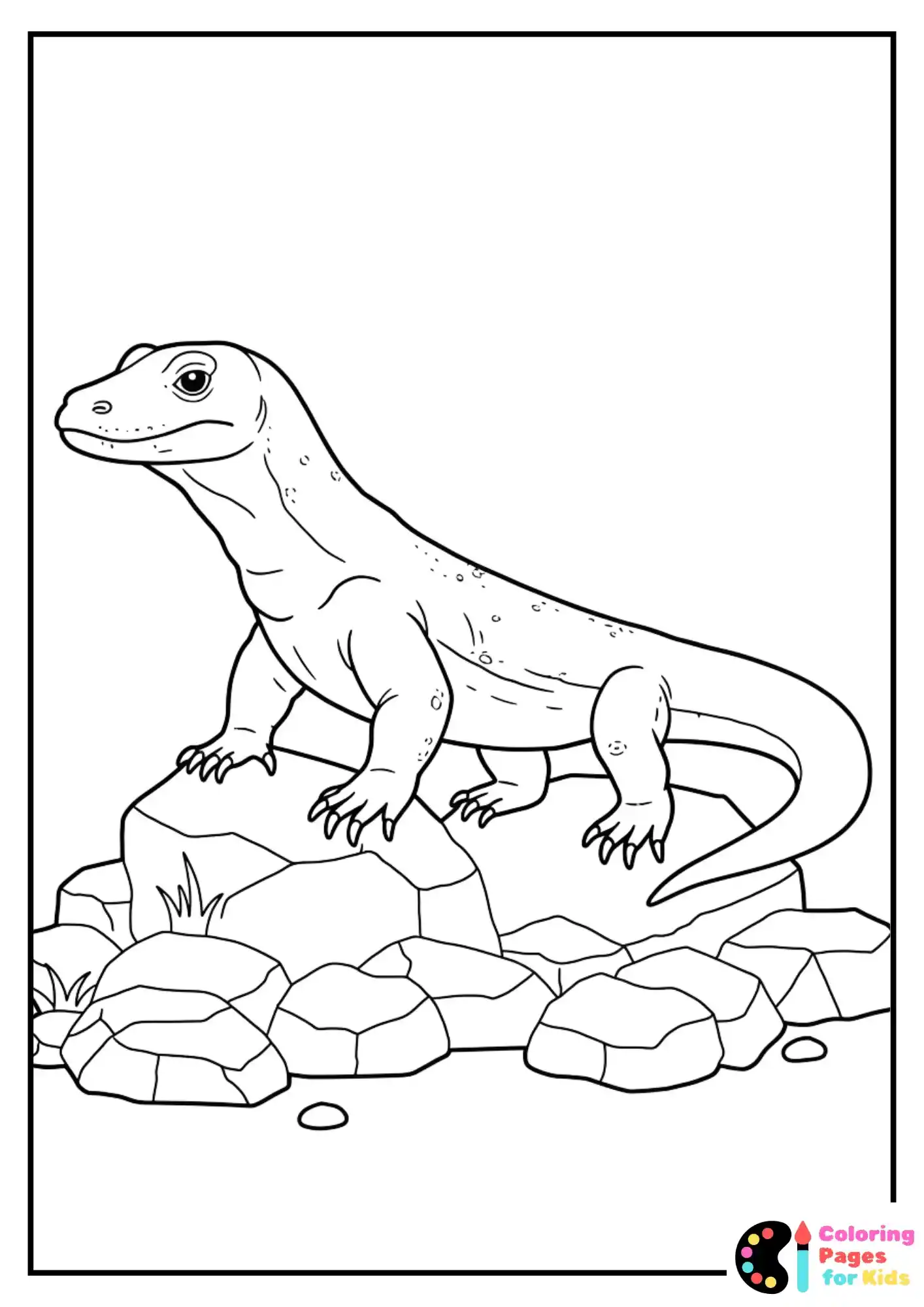 komodo dragon on rocks coloring page