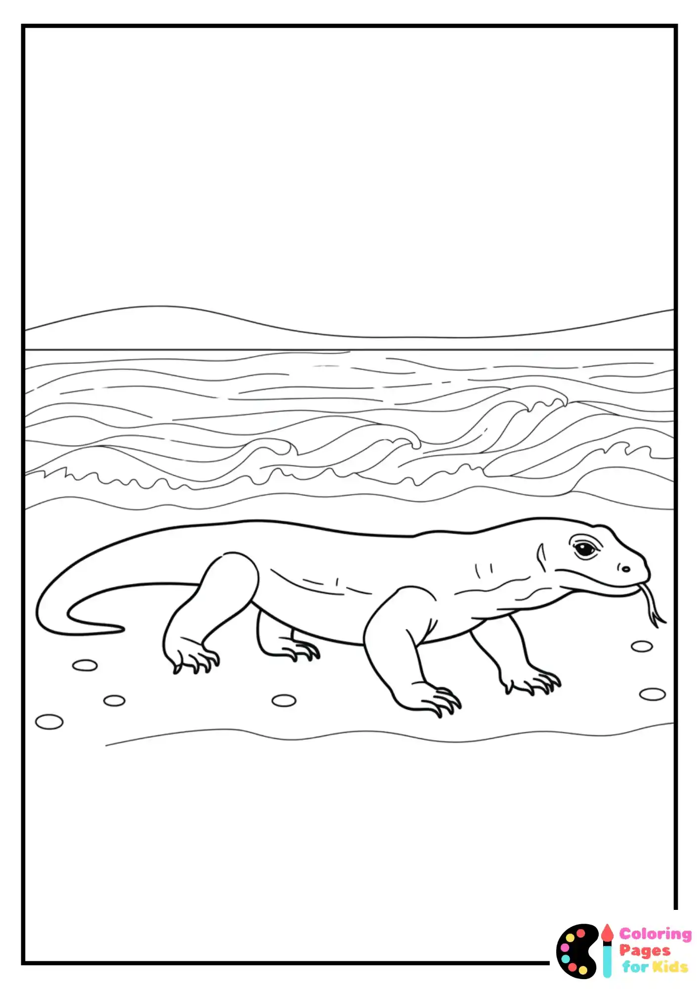 komodo dragon on the beach coloring page