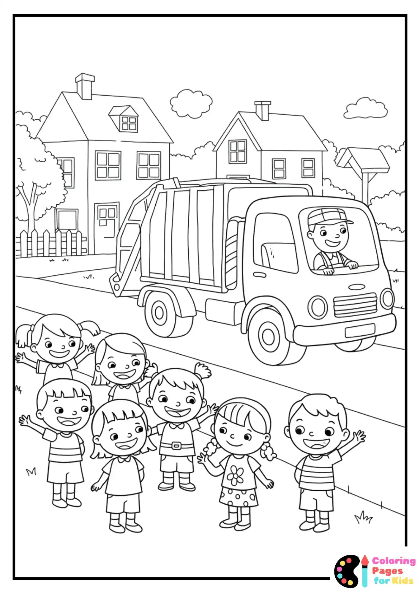 lego city trash truck with driver coloring page