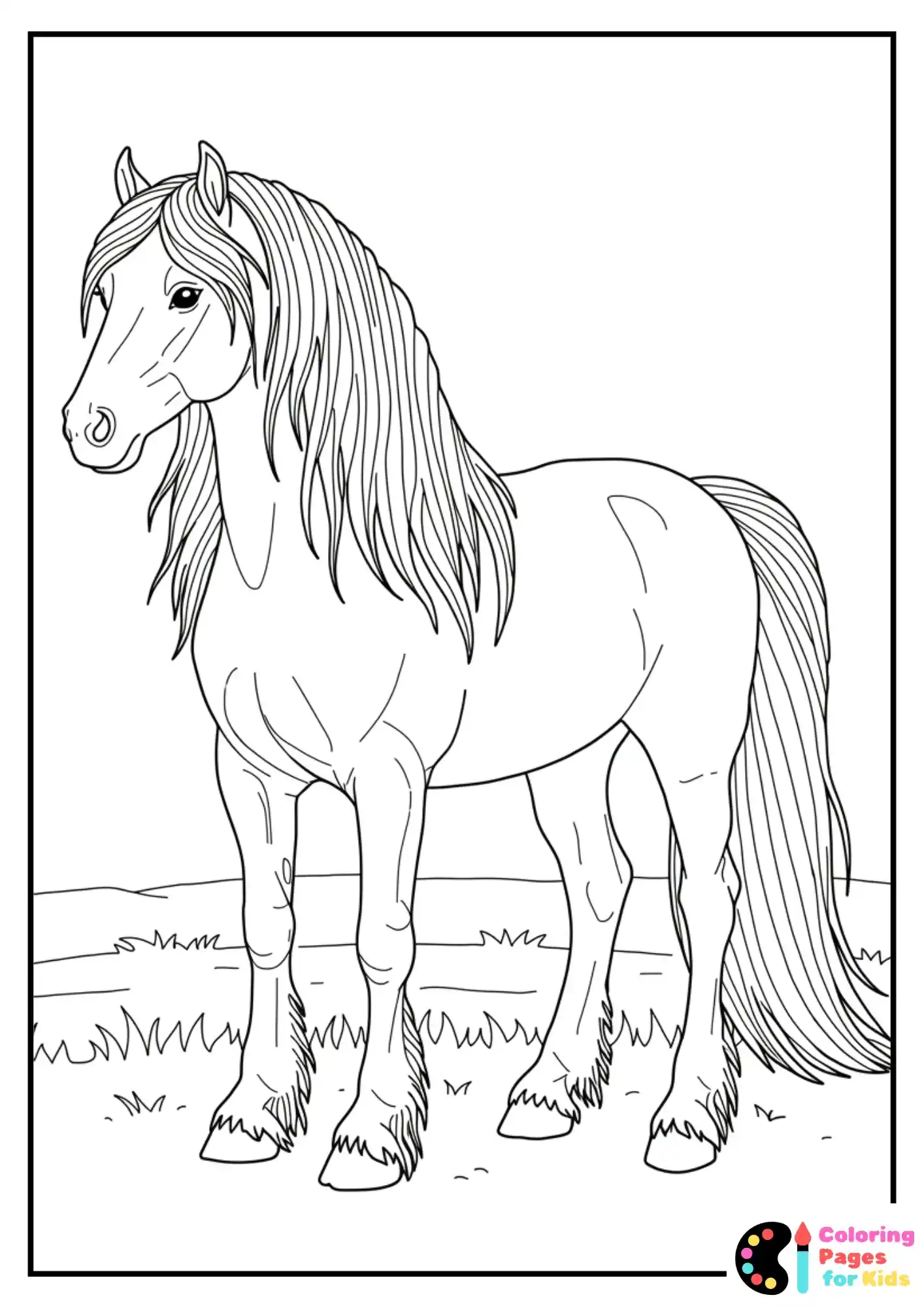 majestic farm horse coloring page for kids