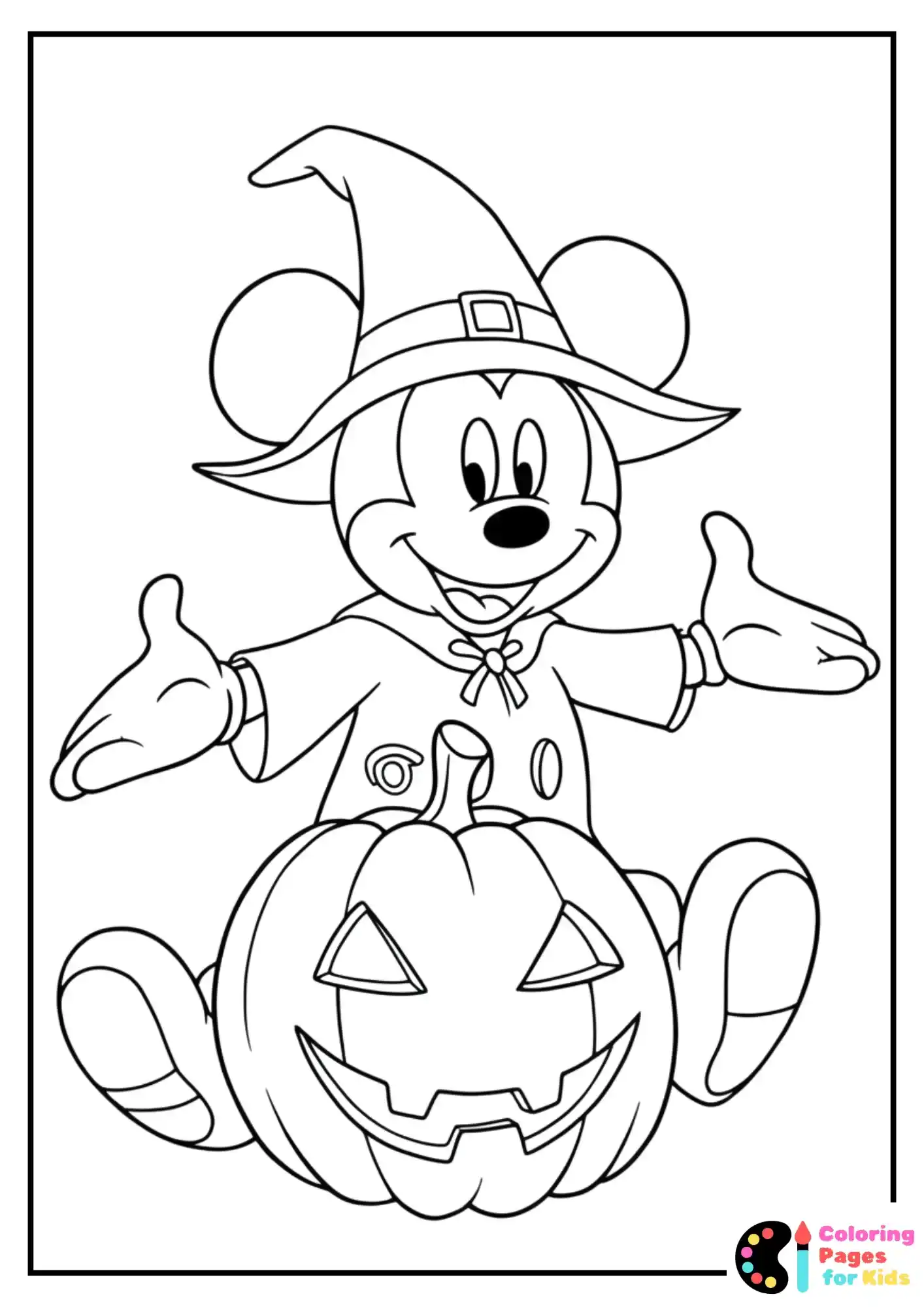 mickey mouse with pumpkin coloring page