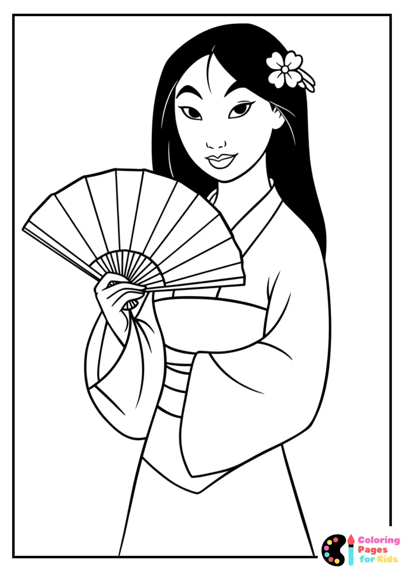 mulan with fan coloring sheet