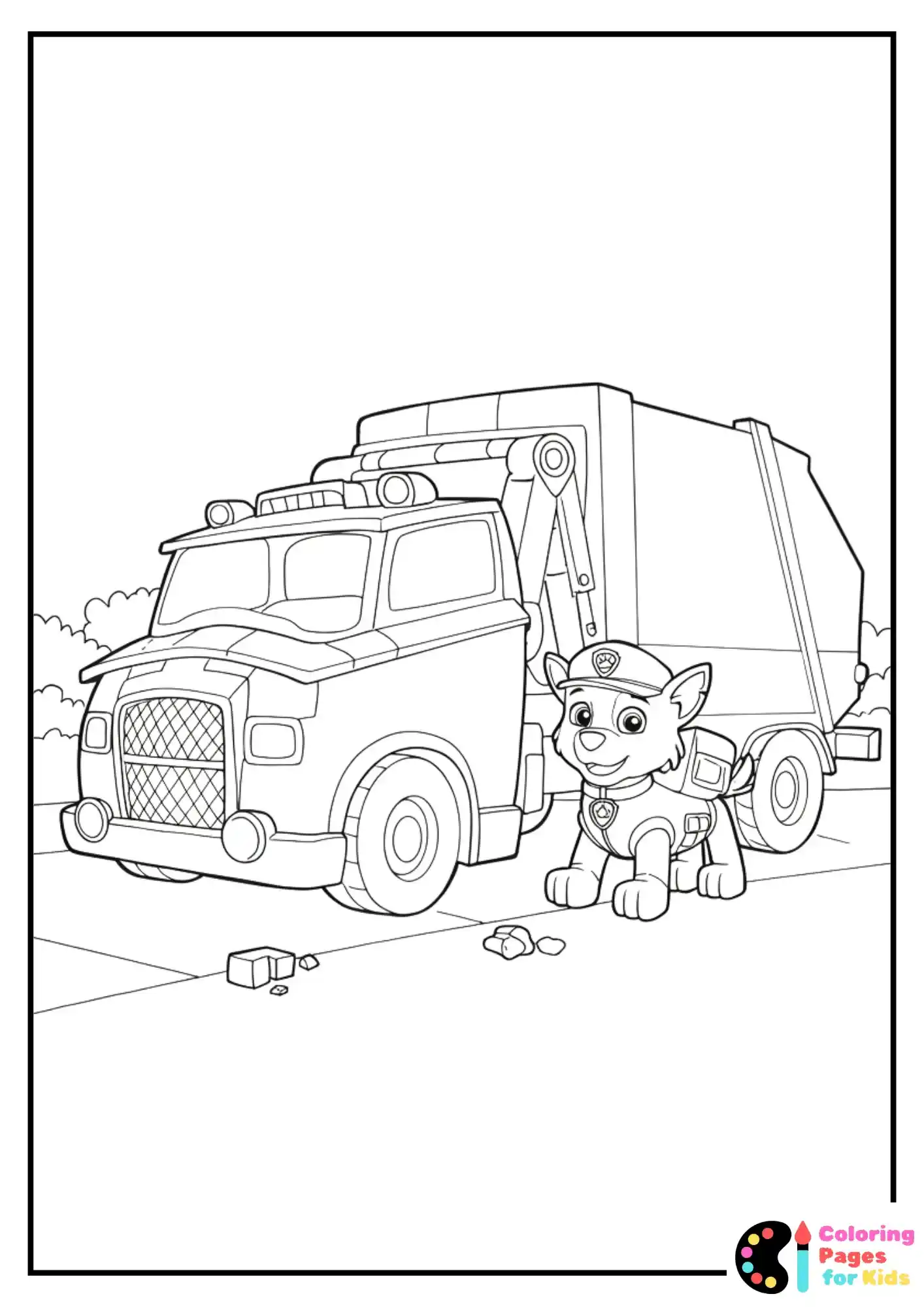 paw patrol rocky with garbage truck coloring page