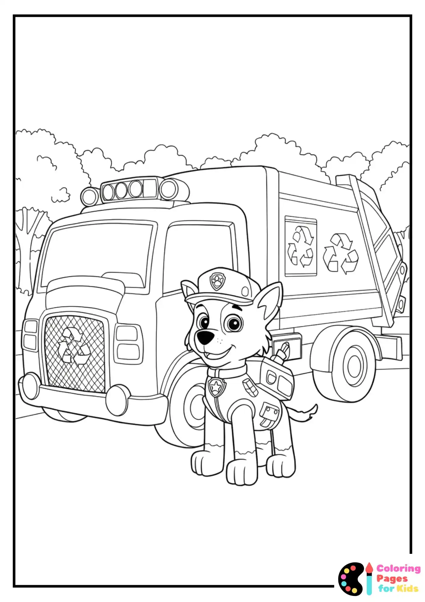paw patrol rocky with recycling truck coloring page