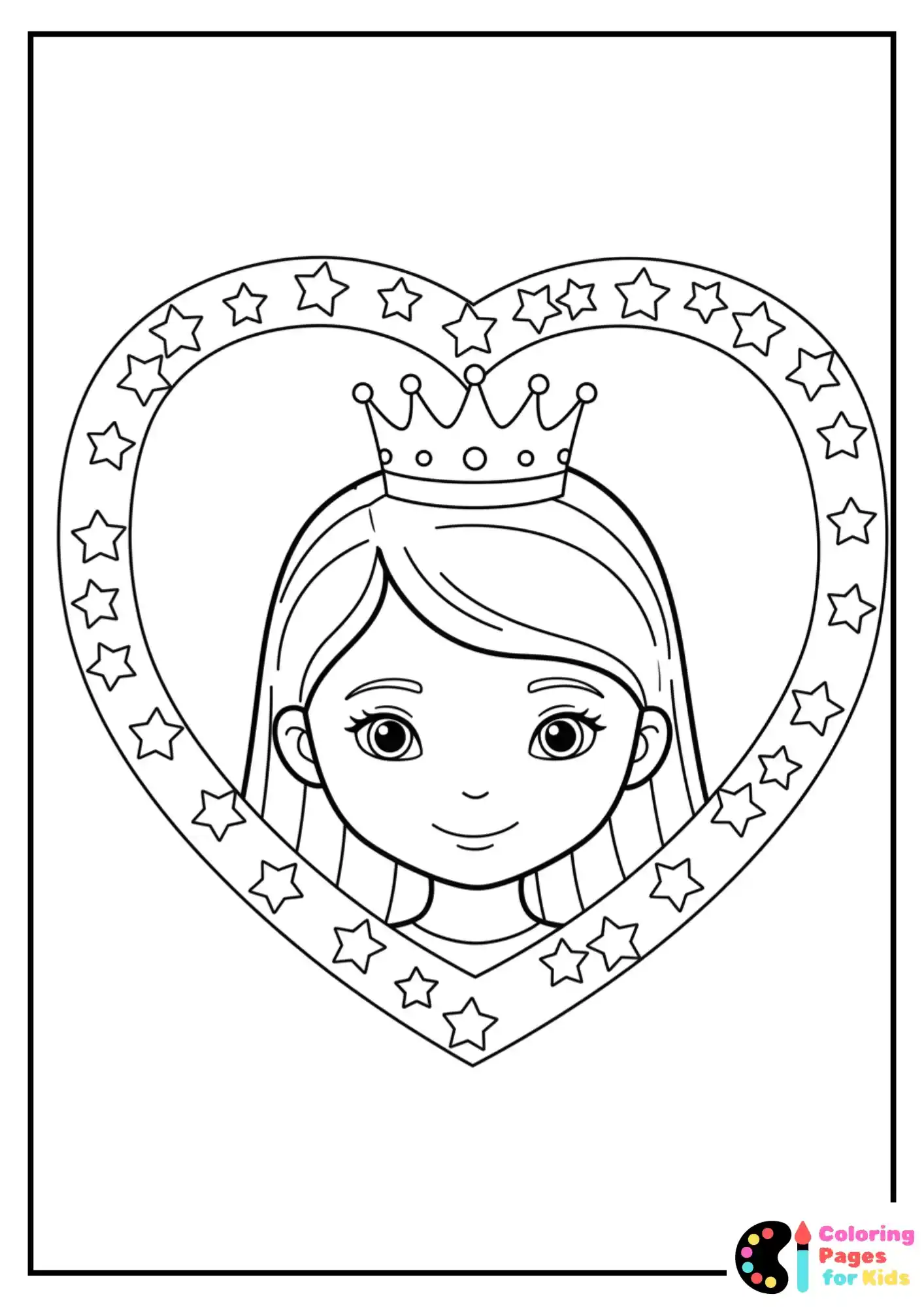princess heart frame coloring sheet