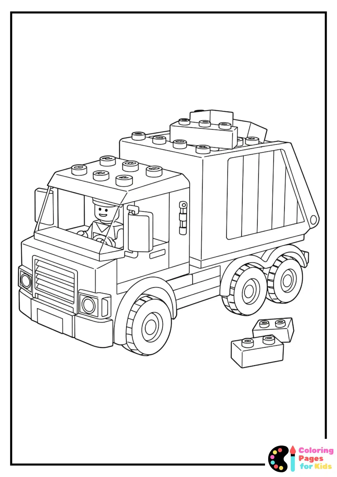 realistic garbage truck at port coloring page