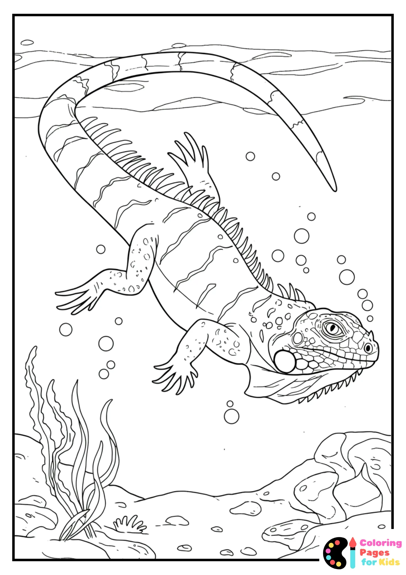 realistic iguana swimming underwater