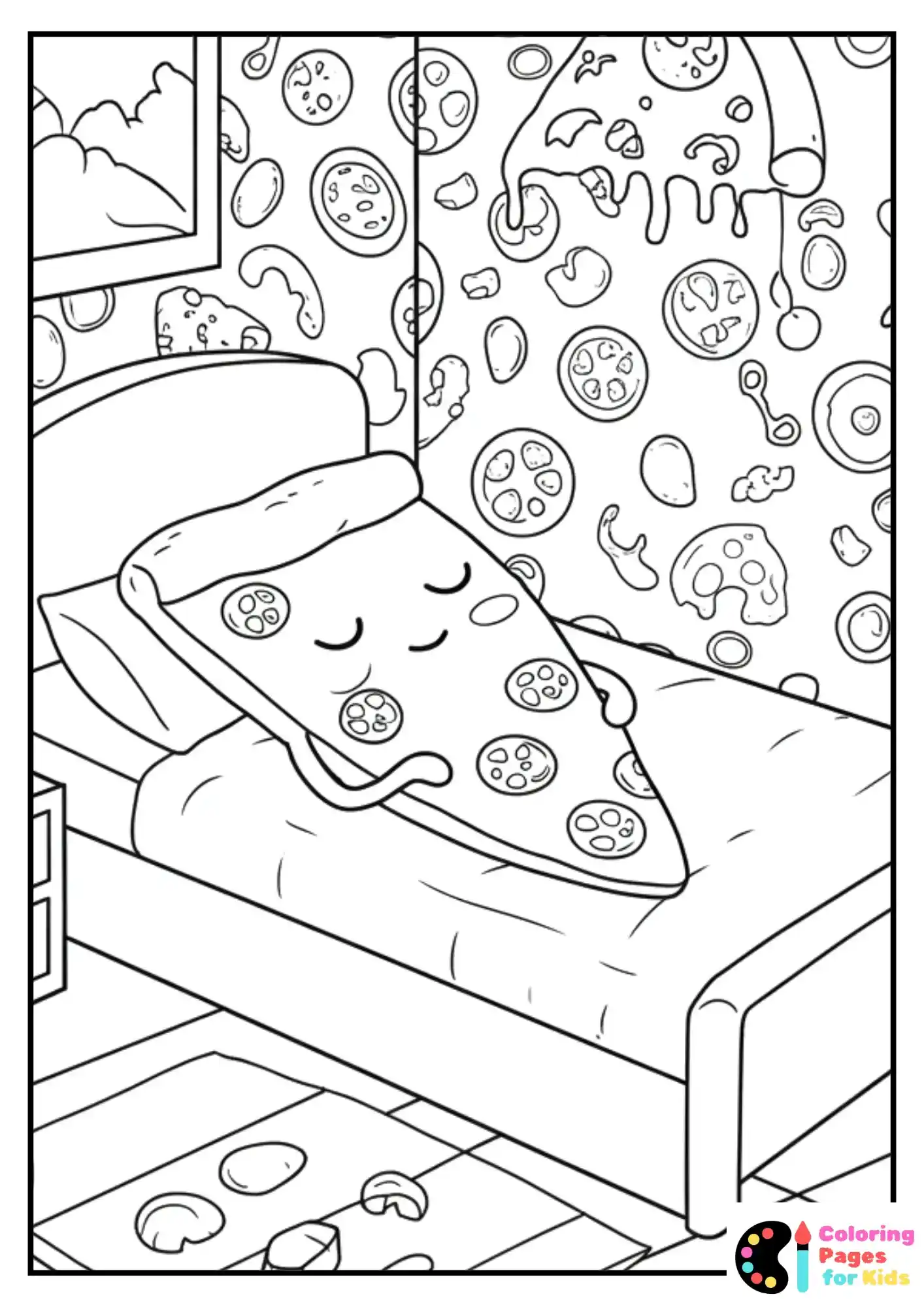 sleeping pizza slice coloring sheet