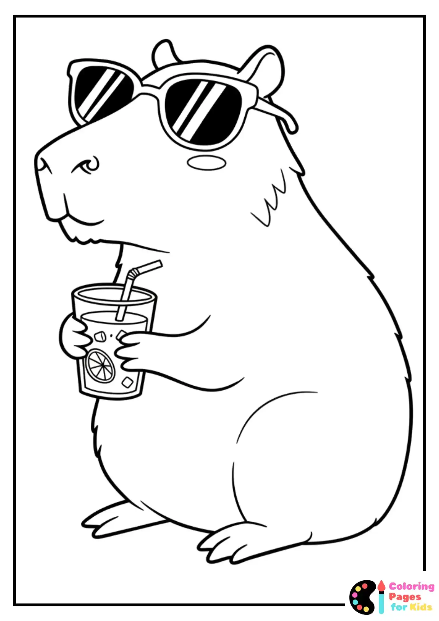 summer capybara sunglasses coloring page