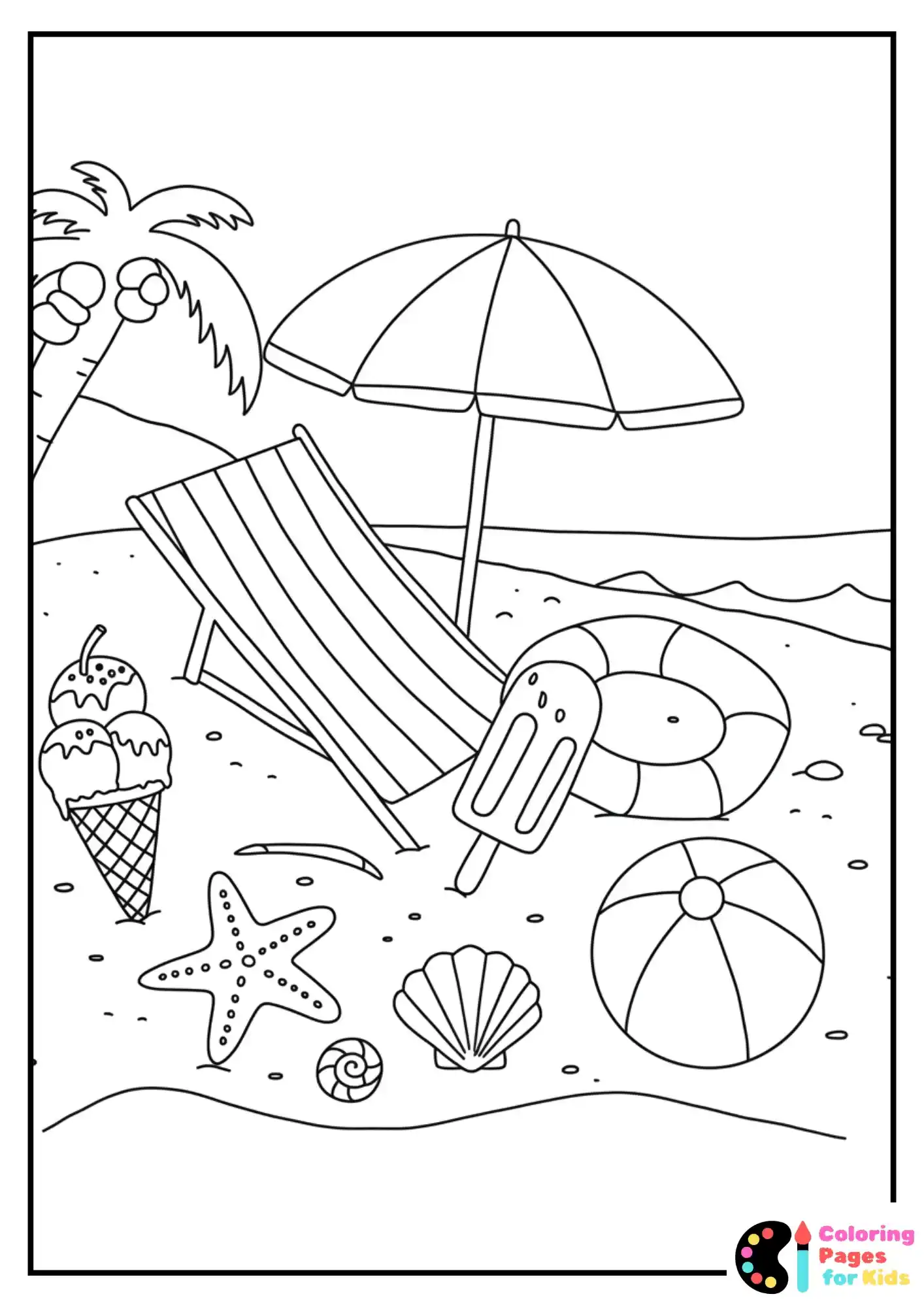 summer treats at the beach coloring page for kids