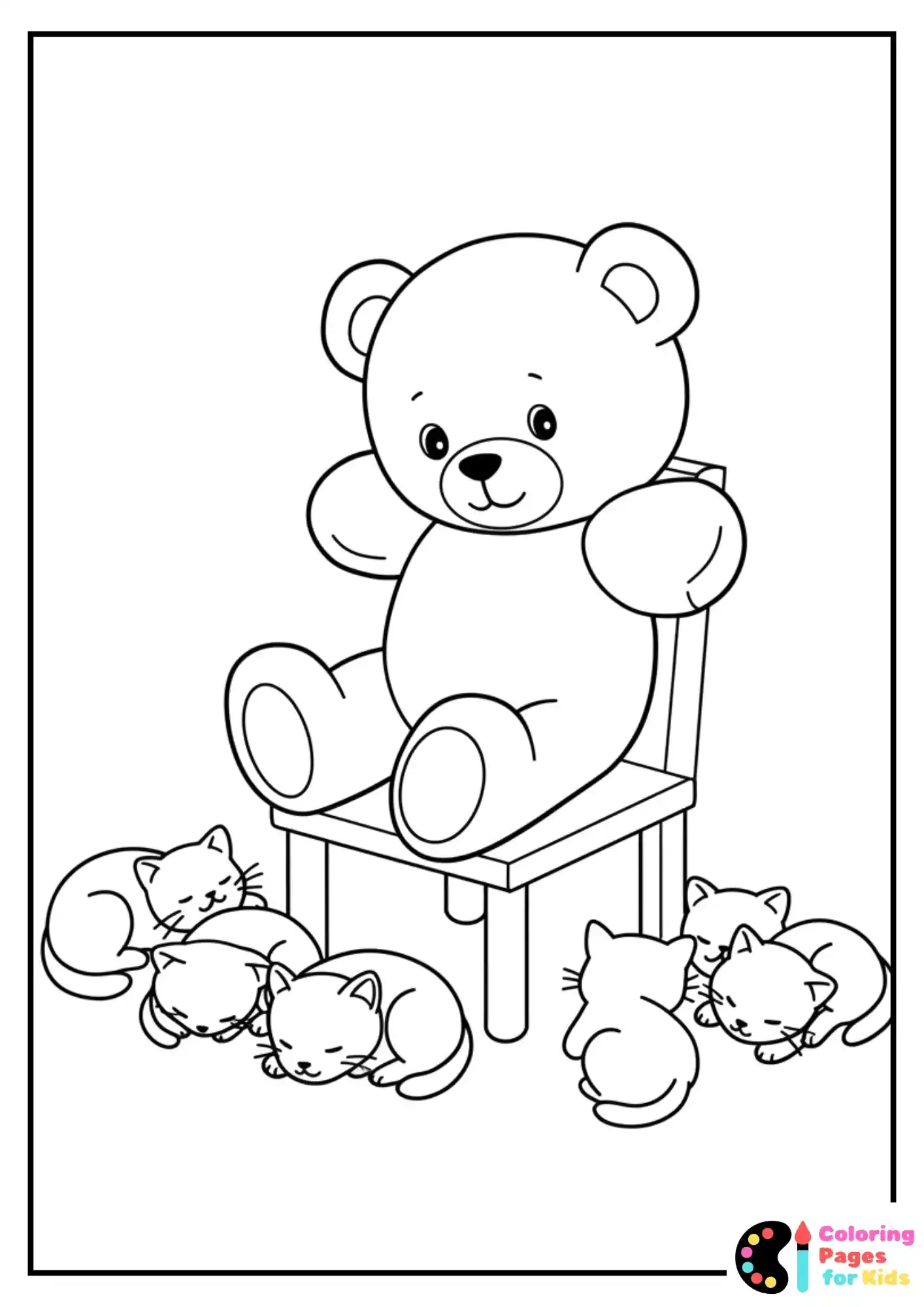 teddy bear with kittens coloring page