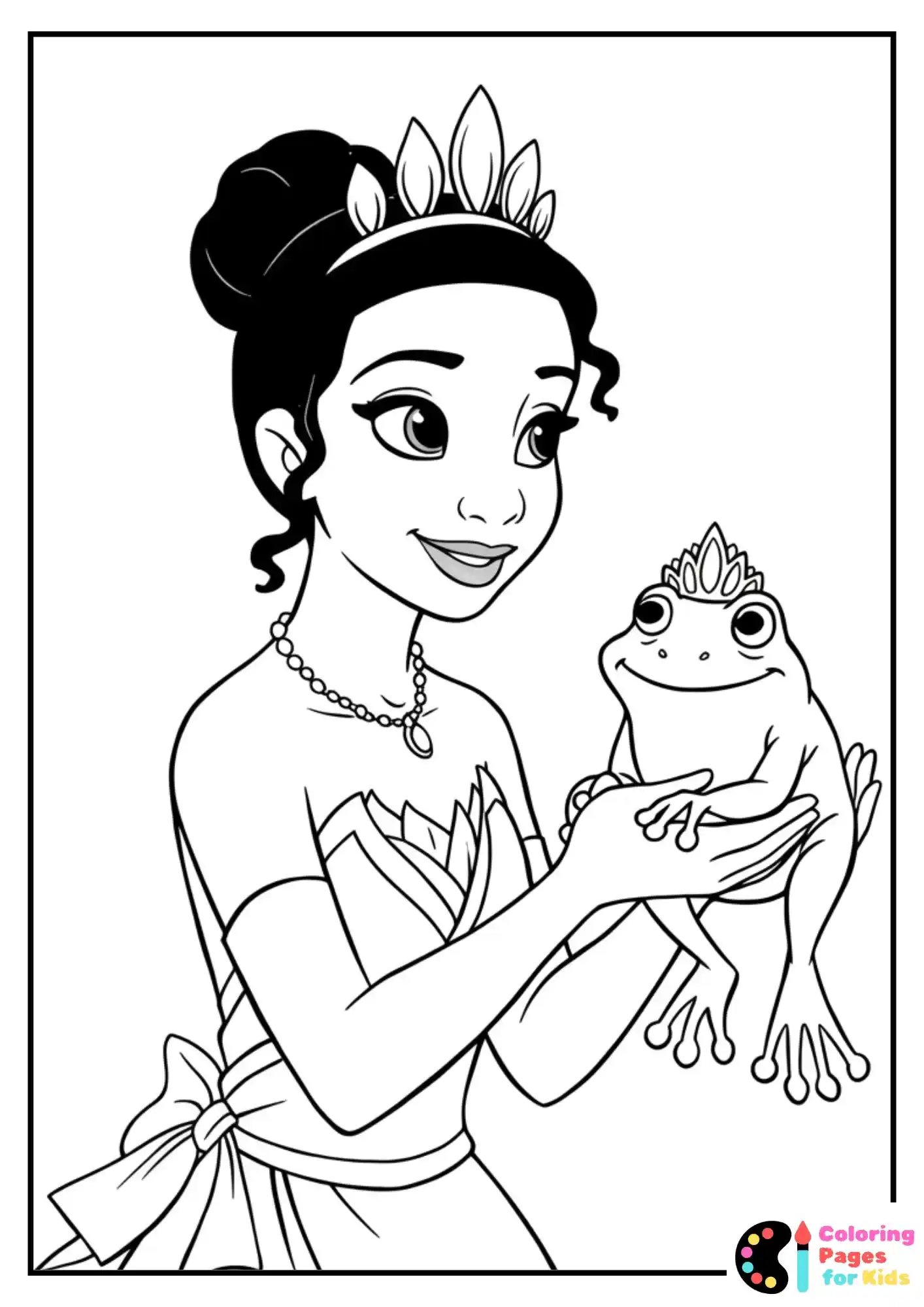 tiana with frog coloring page