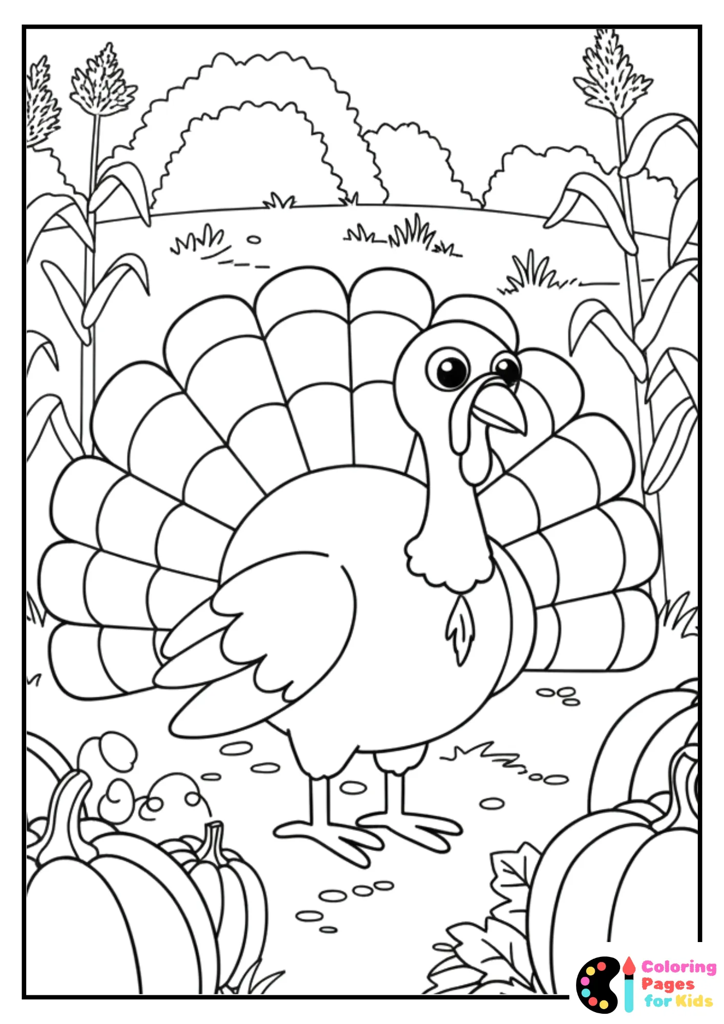 turkey in harvest field coloring page