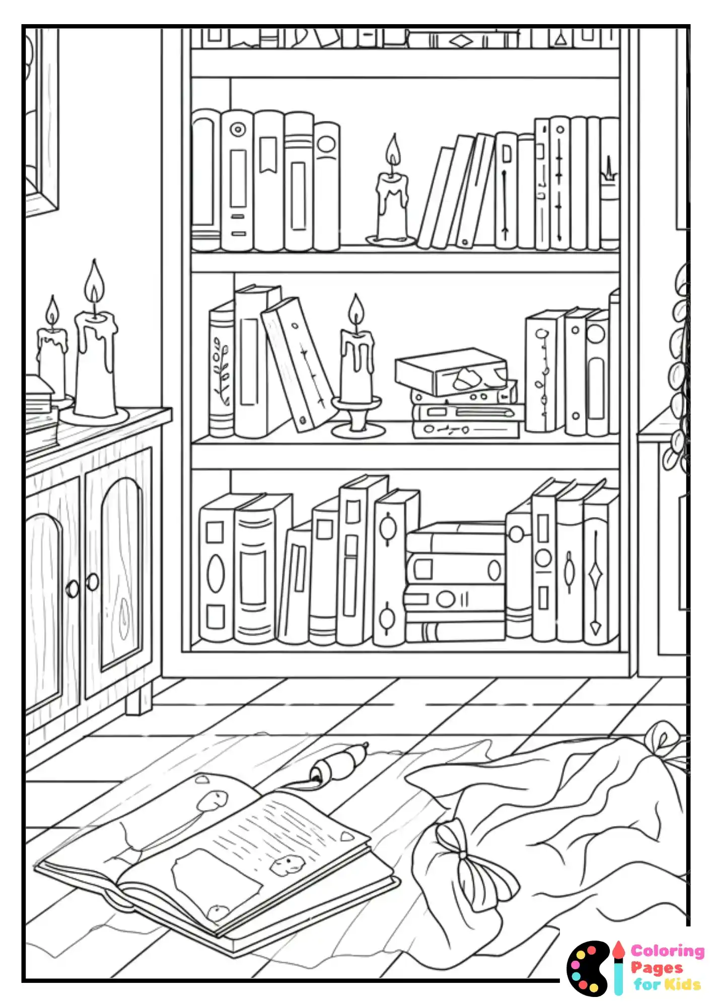 vintage study room coloring page