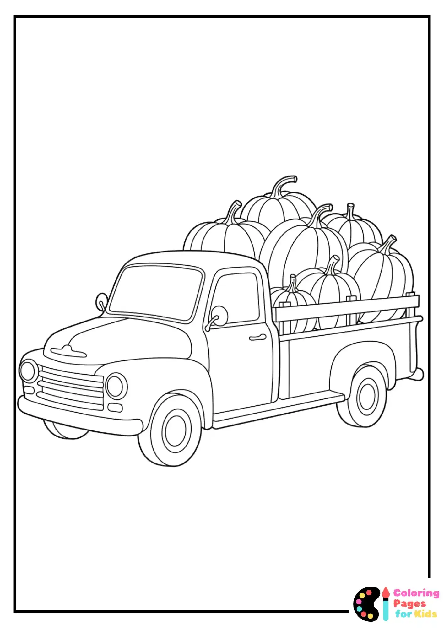 vintage truck with pumpkins coloring page