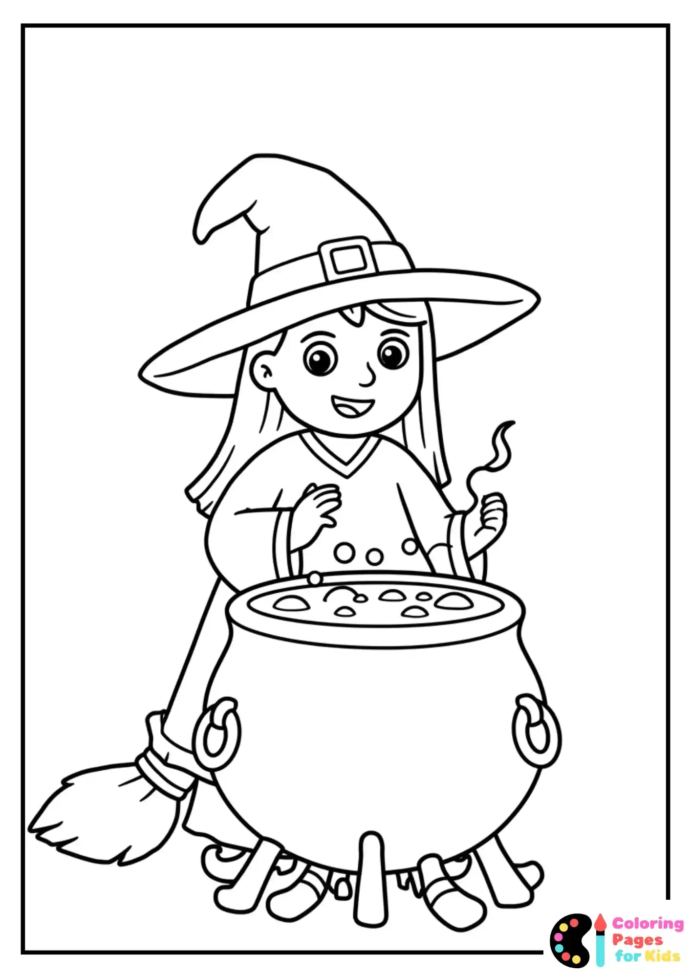 witch behind cauldron coloring page