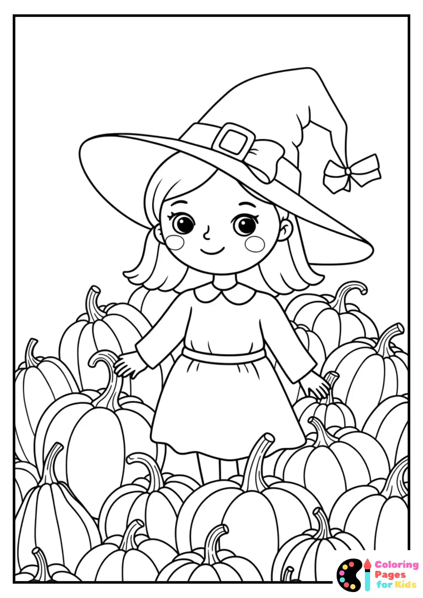 witch with pumpkins coloring page