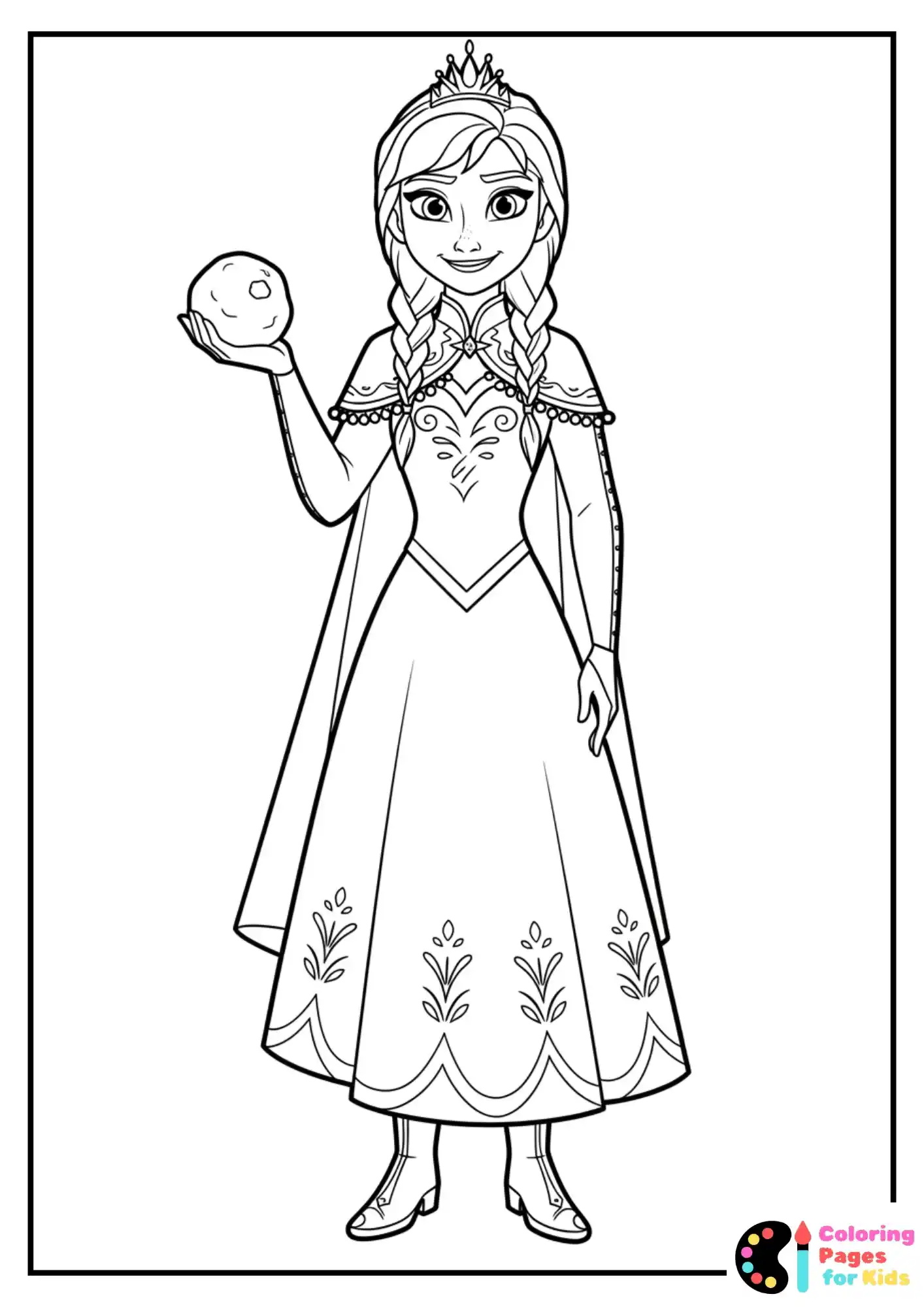 Frozen Coloring Pages for Kids (Free PDF Printable) 23 Anna Holding a Snowball in Her Hand Coloring Page