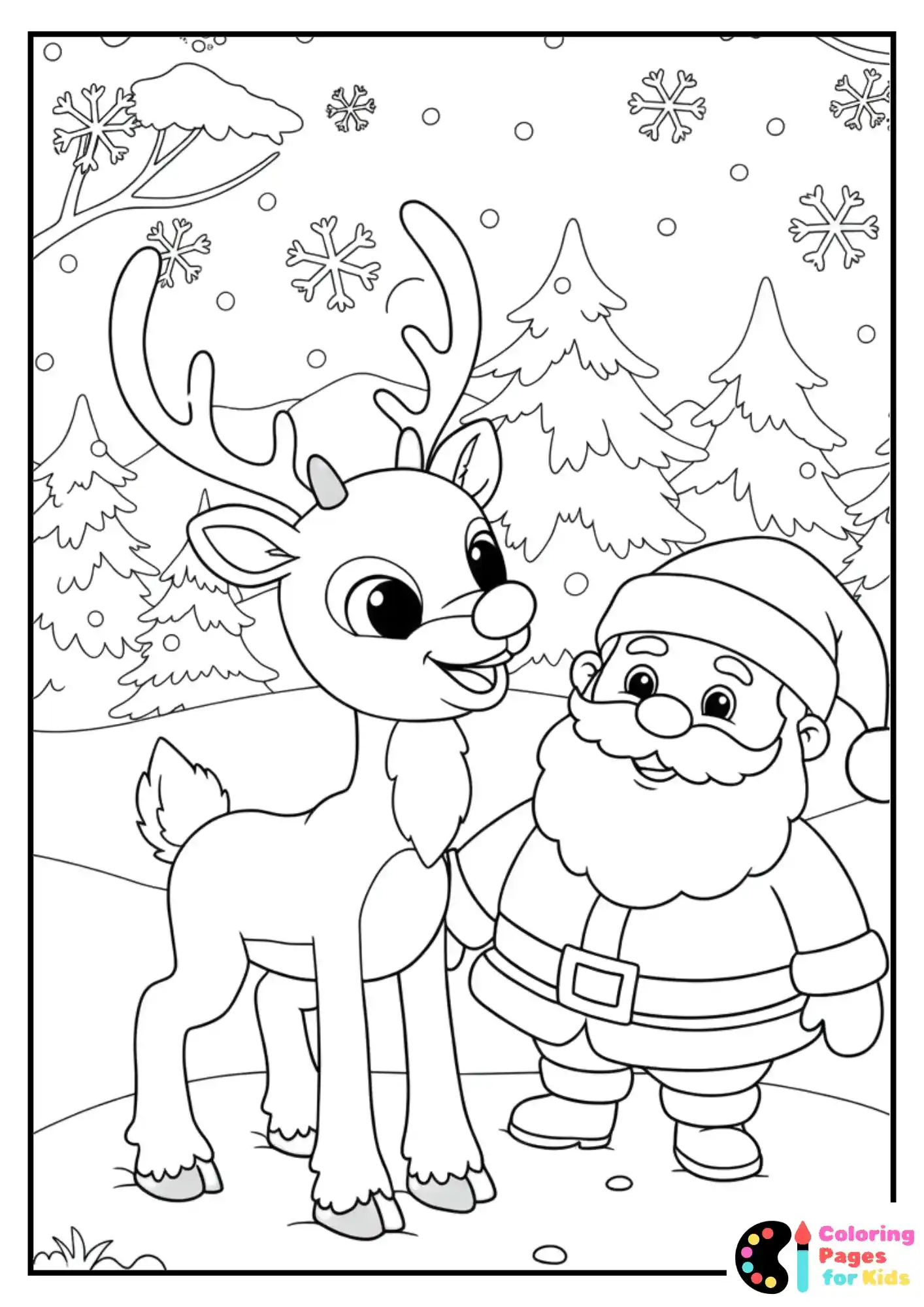 Christmas Coloring Pages for Kids (Free PDF Printable) 29 Cartoon Rudolph and Santa in the Snow Coloring Page